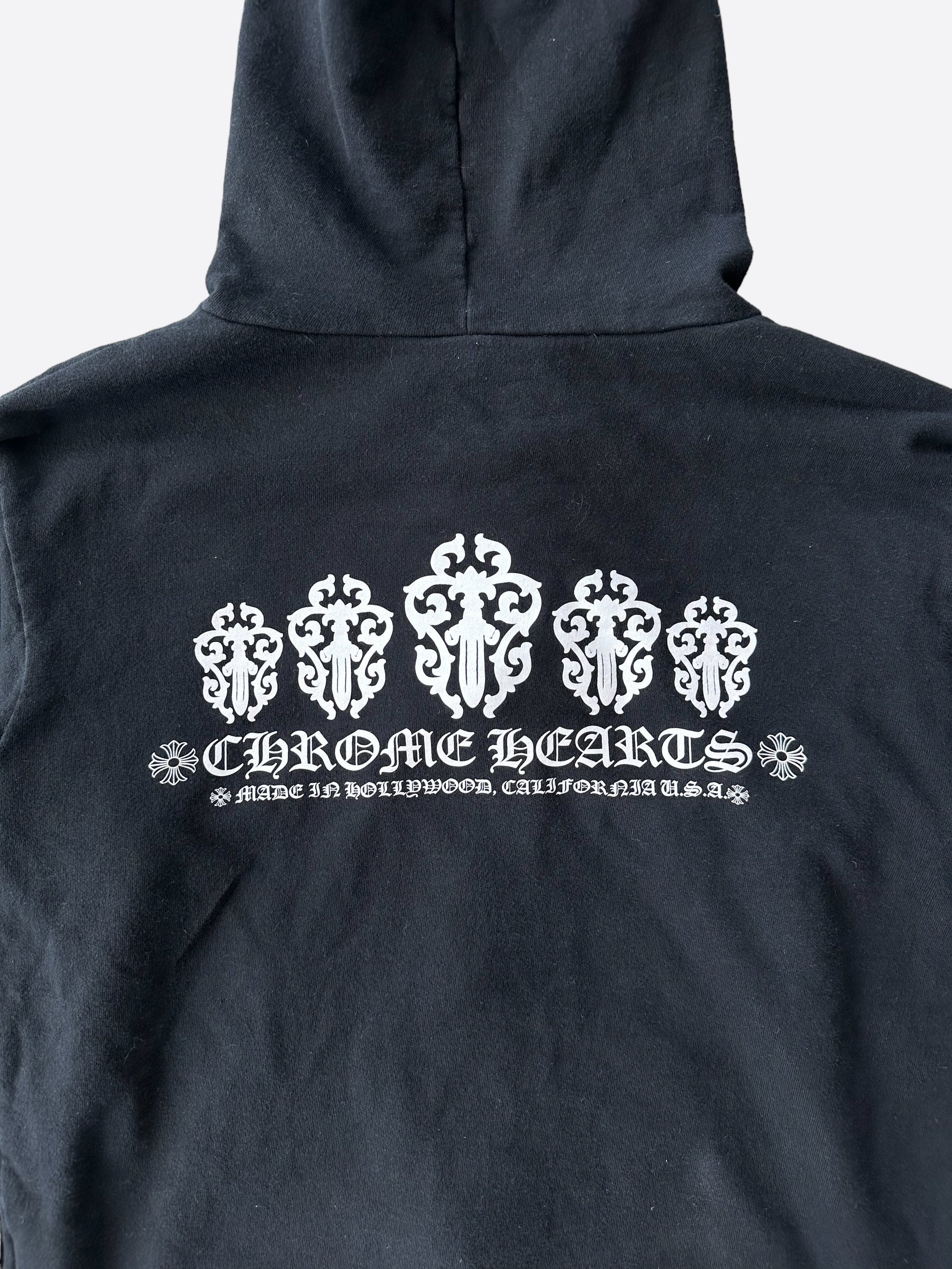 Chrome Hearts Black & White Dagger Zip Up Hoodie for Men & Women | Gothic Streetwear Fashion | Perfect for Casual Outfits & Night Out