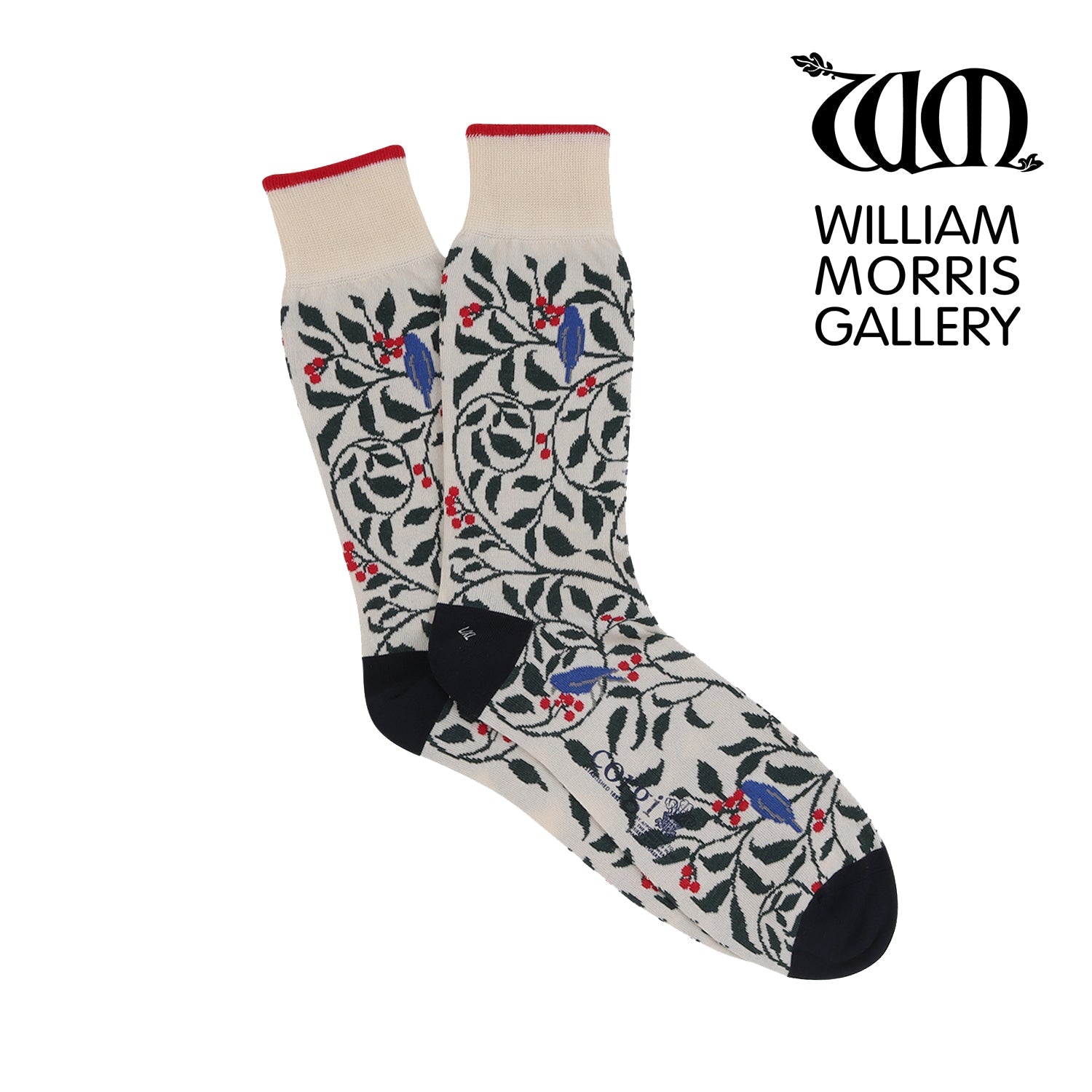 Women's William Morris Holly Cotton Socks - Vintage Floral Pattern Crew Socks for Women | Comfortable & Breathable Everyday Socks for Home, Office & Gifts
