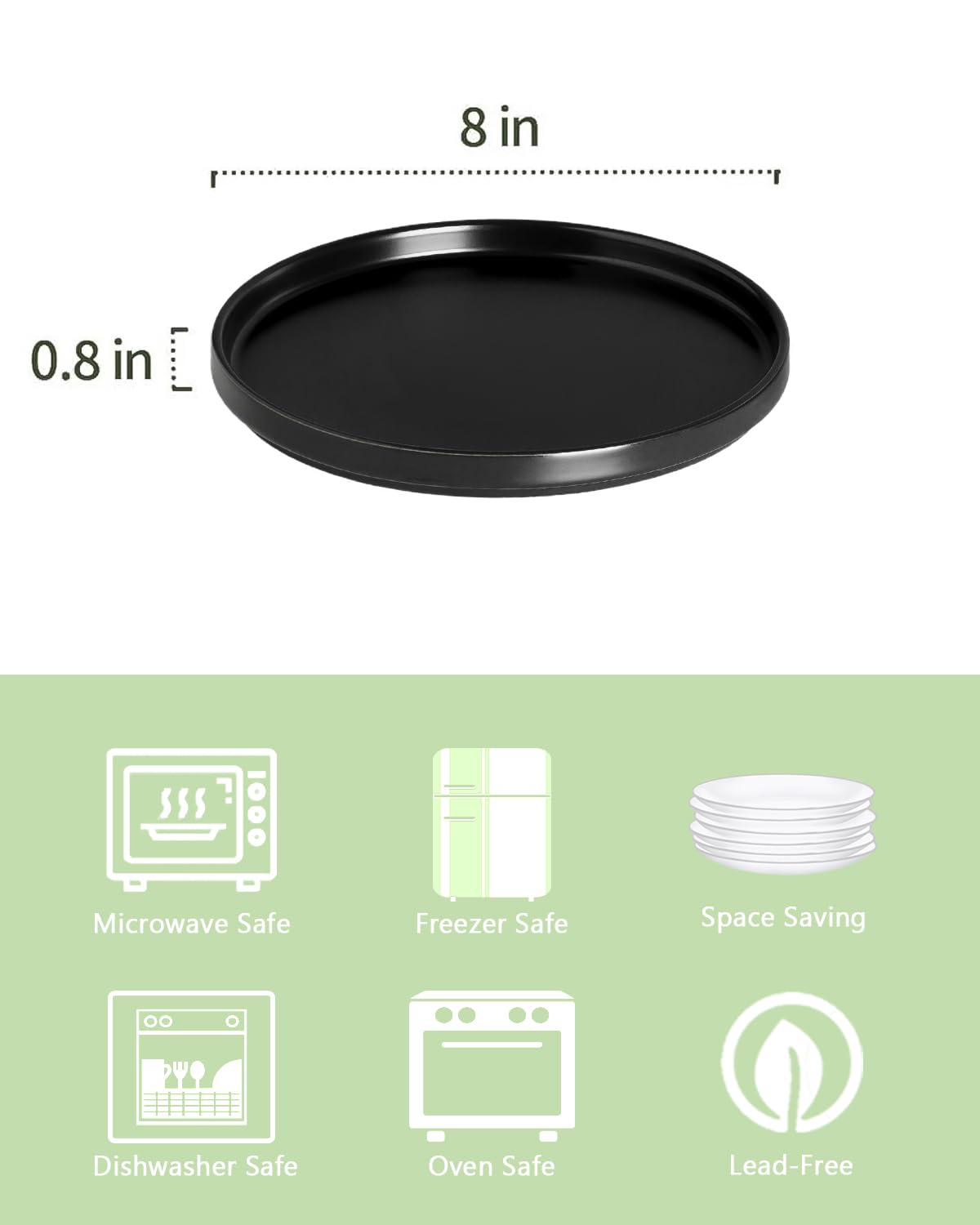 Premium Onniyor Porcelain Dinner Plates Set - 8 Inch Round Scratch-Resistant Plates for Dessert, Salad & Serving | Microwave, Oven & Dishwasher Safe (Set of 6, Black) | Perfect for Dinner Parties, Restaurants & Everyday Dining