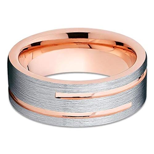 8mm Rose Gold Tungsten Wedding Band for Men & Women - Brushed Finish Ring - Perfect for Anniversaries, Engagements & Everyday Wear