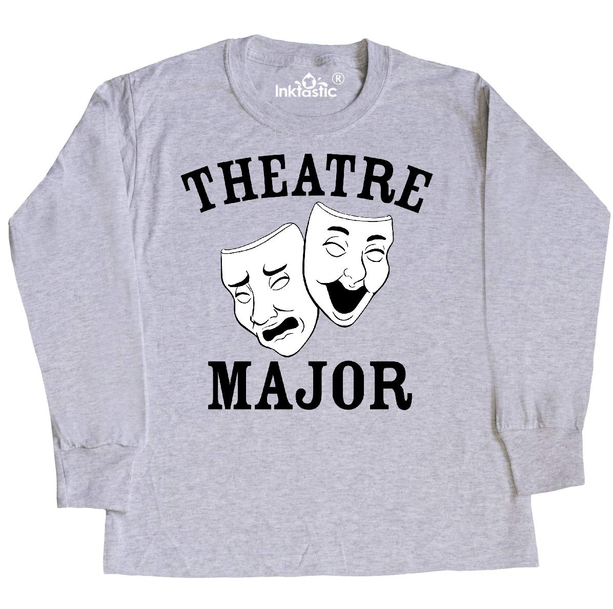 Inktastic Theatre Major Stage Masks Black & White Youth Long Sleeve T-Shirt - Perfect for Drama Performances, Halloween Costumes & School Plays
