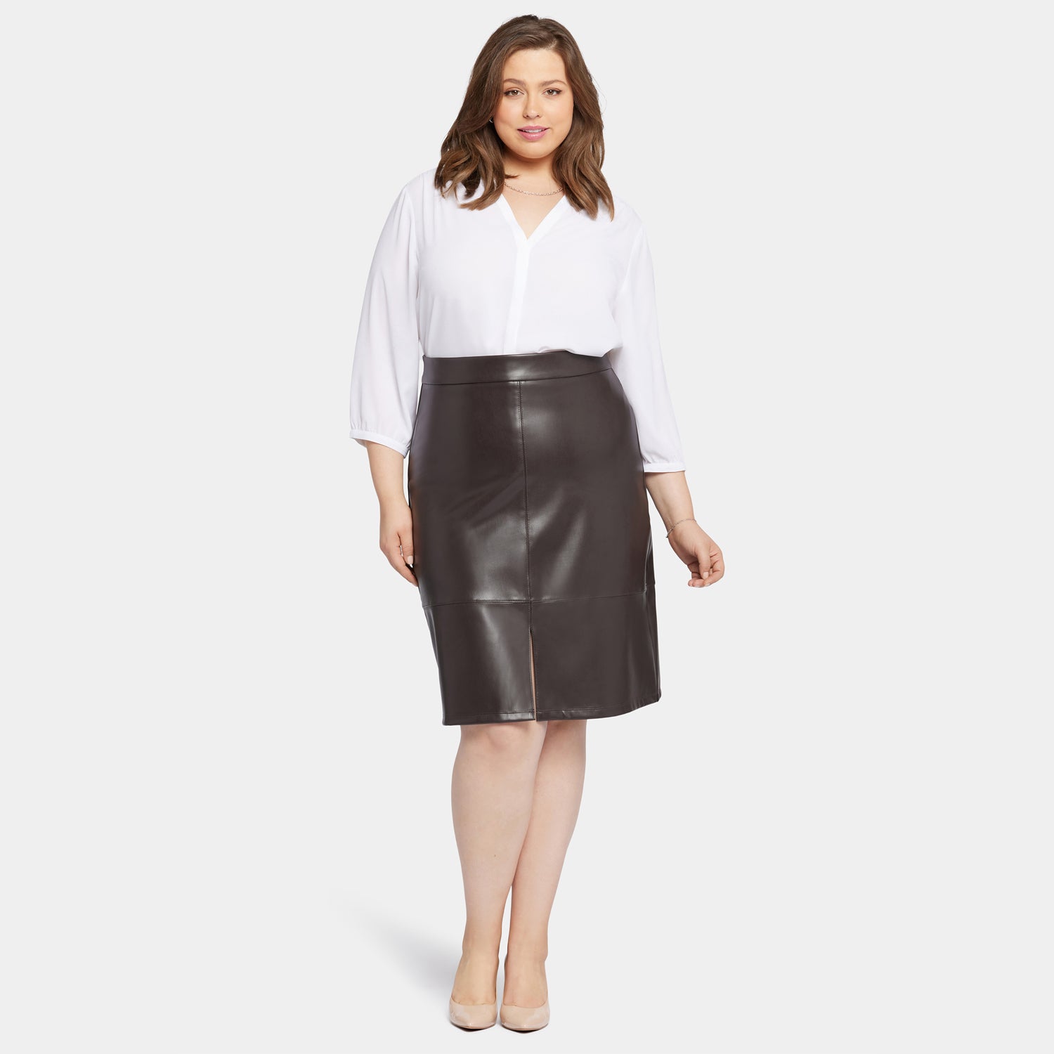 Stylish Plus Size Faux Leather A-Line Skirt in Cordovan - Perfect for Office, Party & Casual Outfits