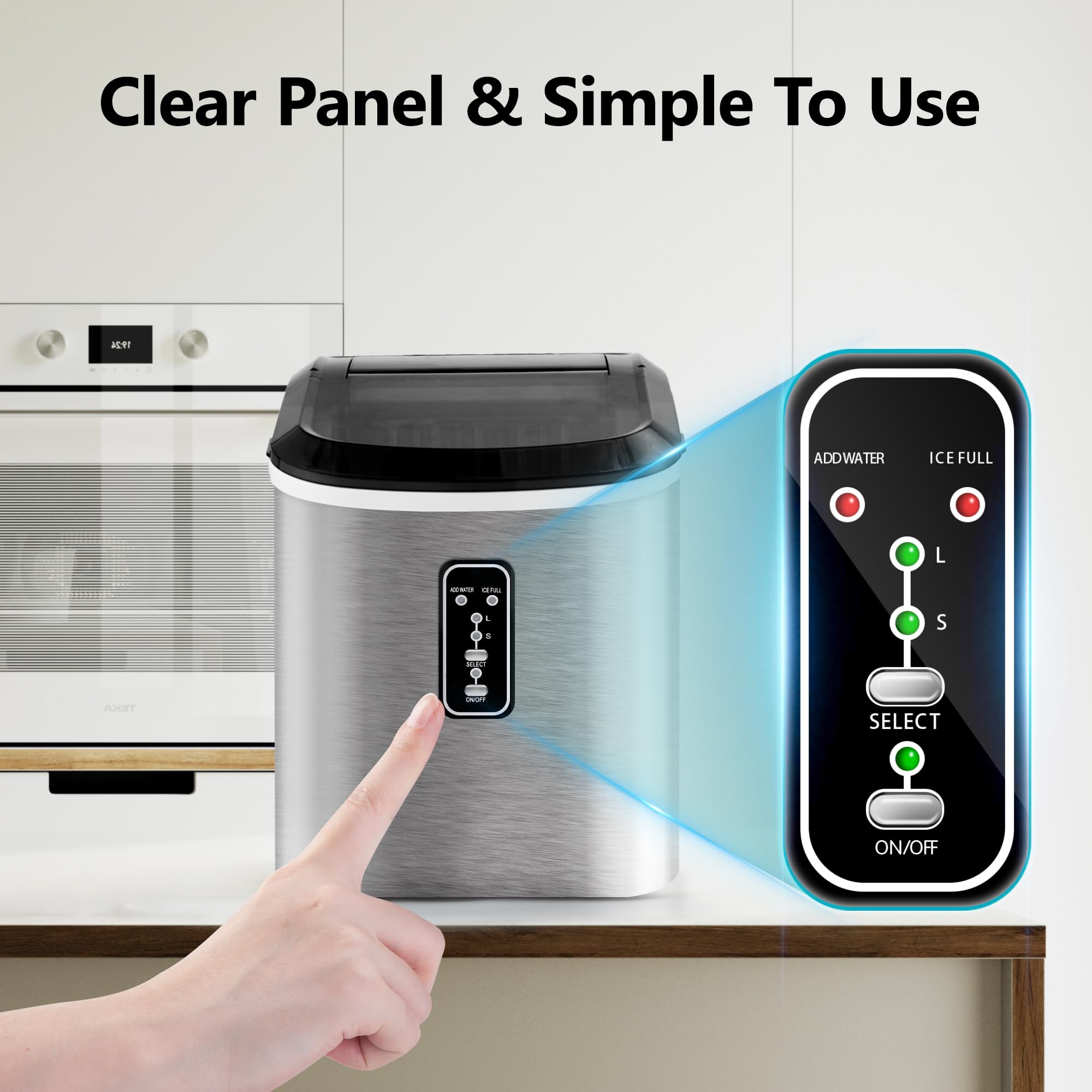 EUHOMY Portable Countertop Ice Maker - 26lbs Daily Output, 9 Ice Cubes in 8 Minutes, Self-Cleaning Smart Ice Machine with Scoop & Basket for Home, Kitchen, Office, Bar, RV (Silver) | Fast Cooling for Drinks, Parties & Outdoor Activities