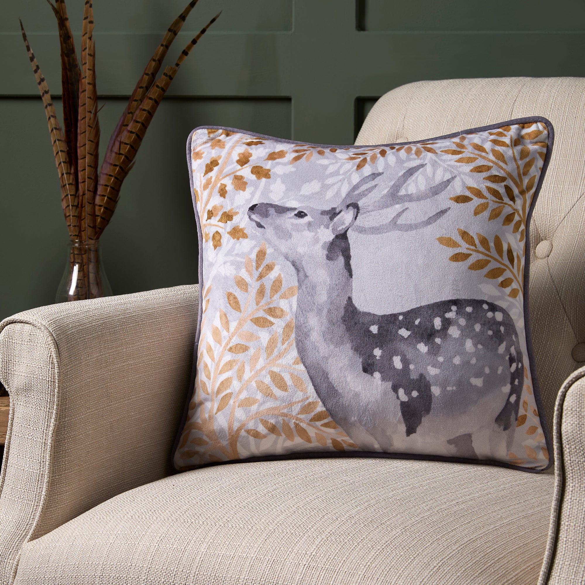 D&D Lodge Forest Animals Throw Pillow Cover - Grey - Cozy Home Decor for Living Room, Bedroom, or Cabin