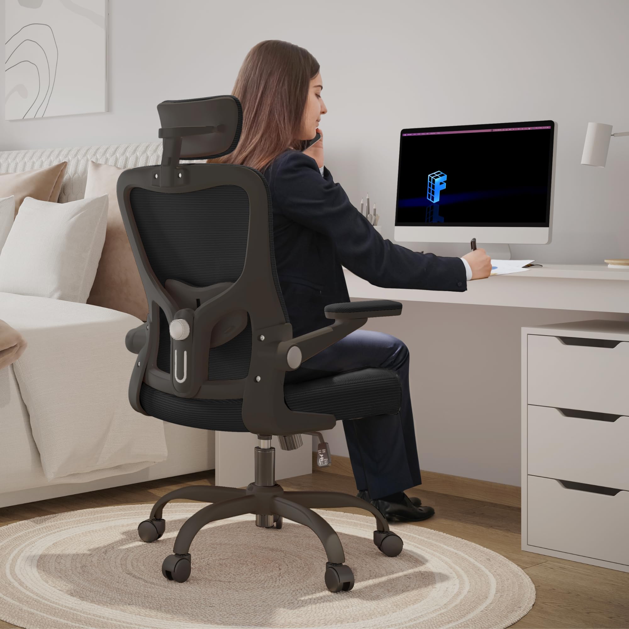 FLEXISPOT Ergonomic Office Chair - Adjustable Mesh Computer Desk Chair with 3D Flip-Up Armrests, Headrest & Lumbar Support - High Back Rolling Task Chair with Swivel Wheels (Black, 2-Pack) - Perfect for Home Office, Gaming & Workspace Comfort
