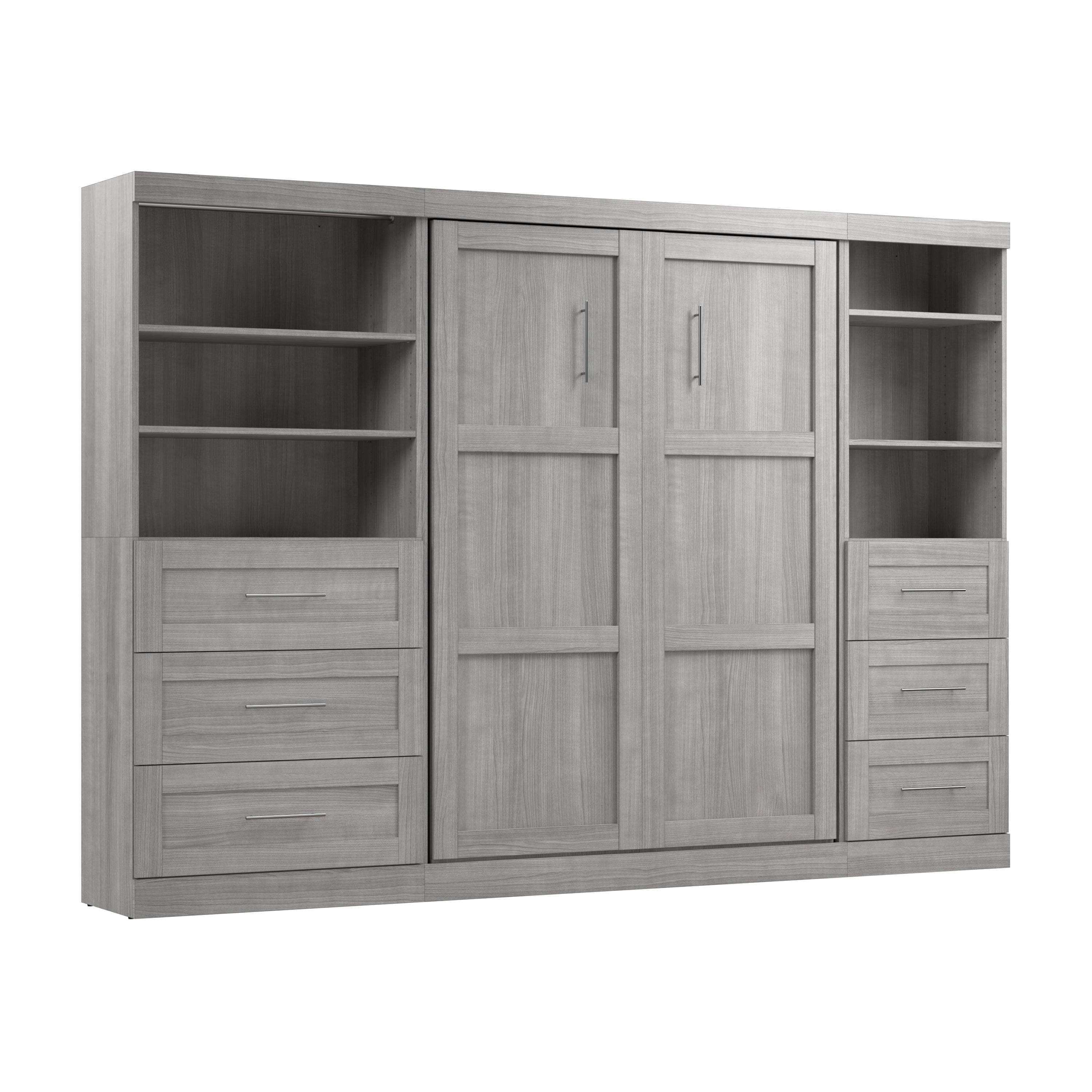 Pur Full Murphy Wall Bed with 2 Storage Units & Drawers (120 Inch) - 5 Color Options | Space-Saving Wall Bed for Small Apartments & Guest Rooms