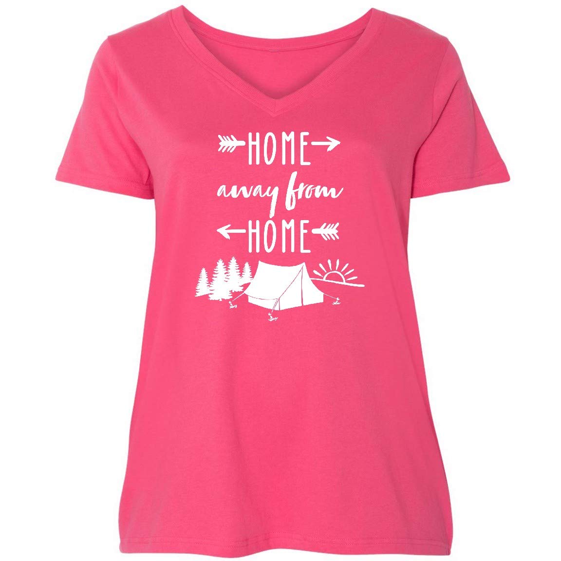 Inktastic Home Away from Home - Women's Plus Size Camping V-Neck T-Shirt | Comfortable Outdoor Tee for Hiking, Travel & Adventure