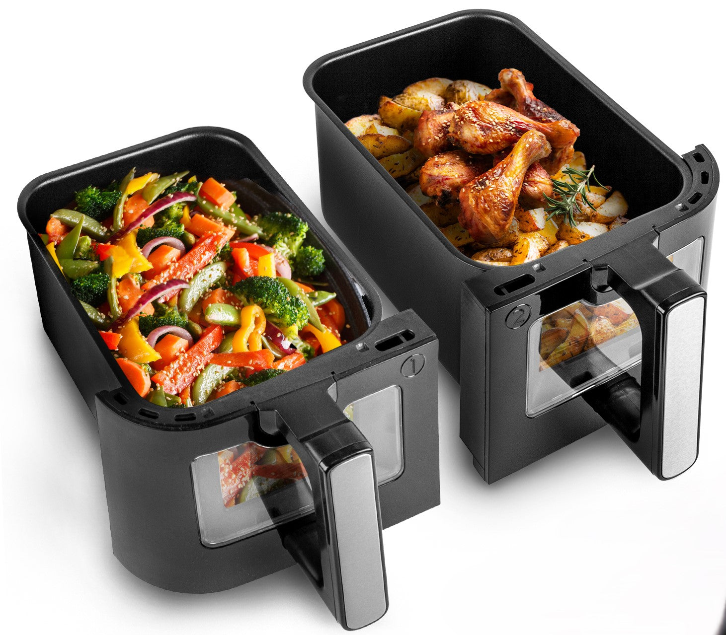 Duronic AFD2 Twin Drawers for AF24 Air Fryer - 2 x 5L Cooking Trays with Sync Cook & Finish Technology | Perfect for Family Meals, Party Snacks & Healthy Air Fried Recipes