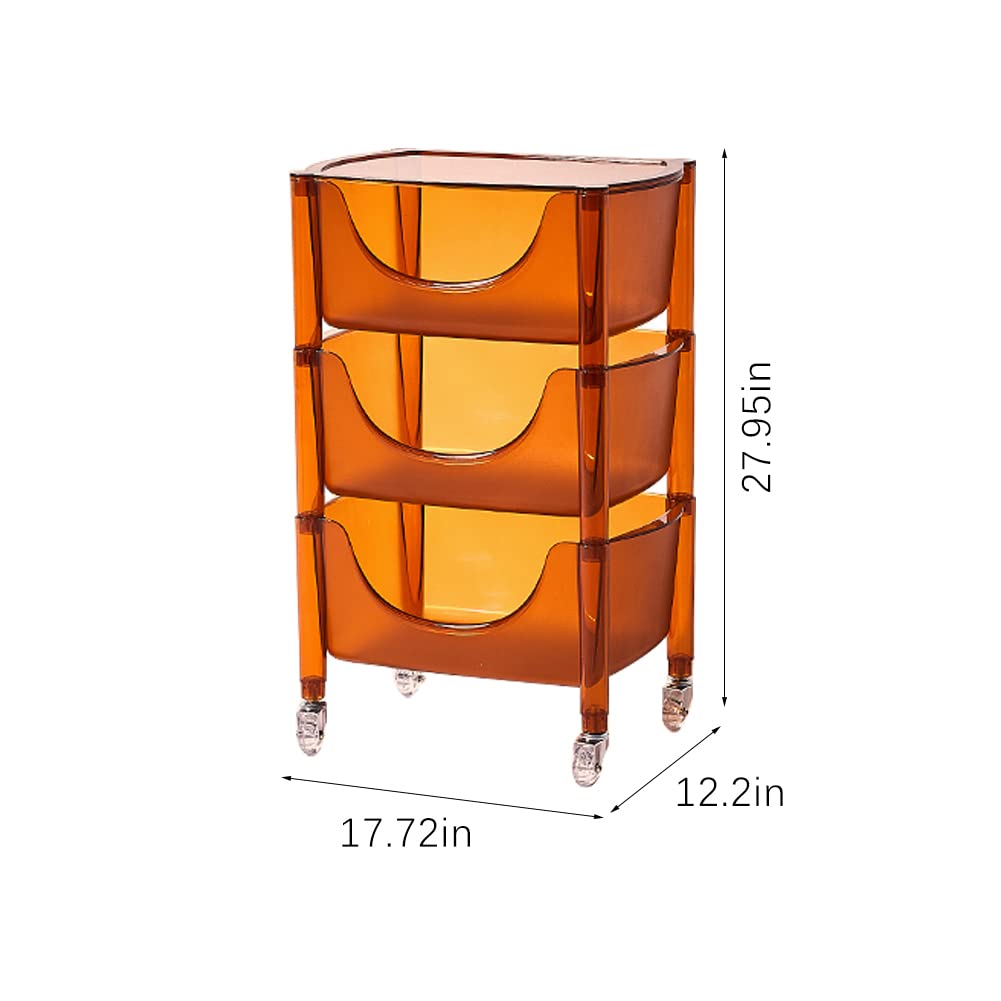 3-Tier Acrylic Rolling Cart with Wheels & Drawers - Mobile Storage Organizer for Home & Office