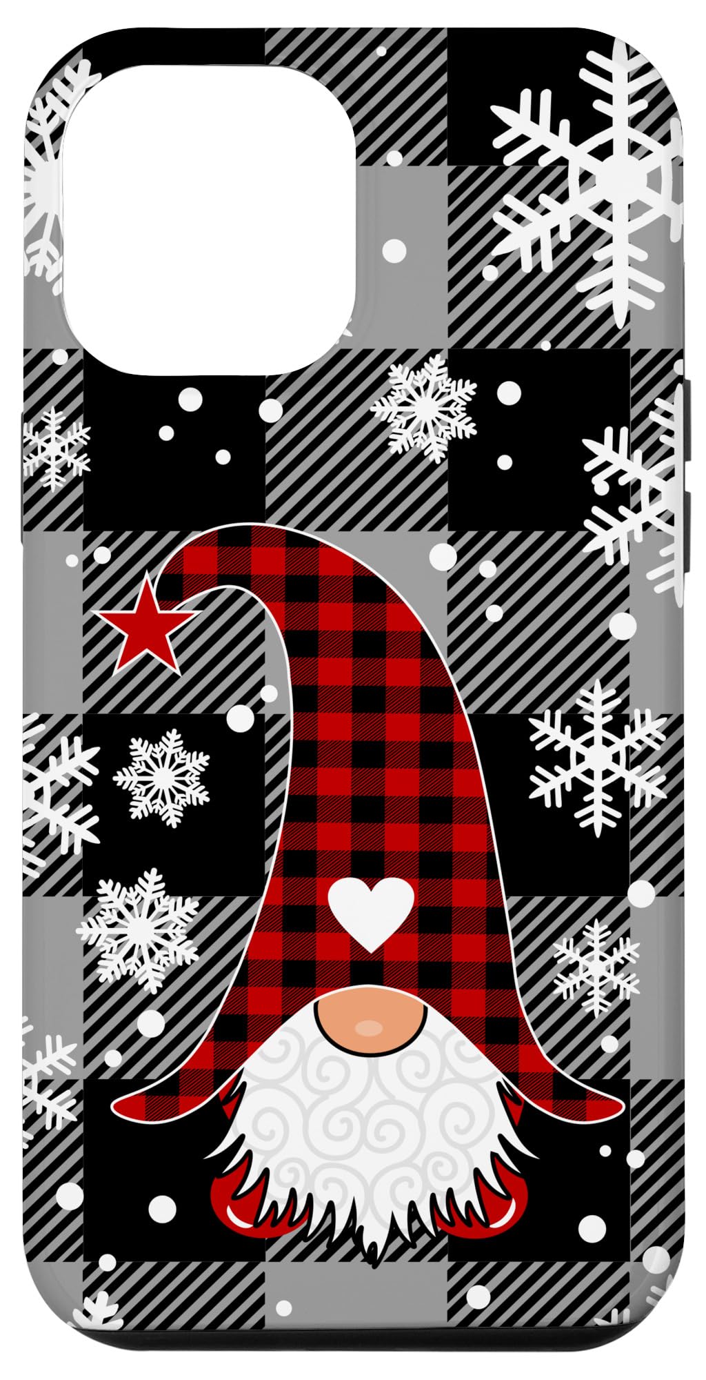 iPhone 12 Pro Max Christmas Case - Buffalo Plaid Design with Gnomes, Snowflakes & Santa | Holiday Gift, Winter Protection for Your Phone