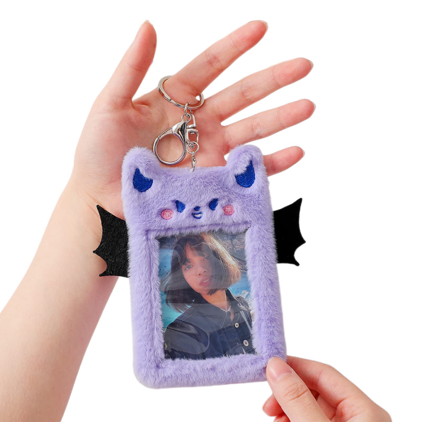 Cute Fuzzy Plush Kpop Photocard Holder with Keychain - Animal Wings Photo Sleeve for Bank ID, Credit Cards & Stationery - Perfect for Kpop Fans, Collectors & Gift Giving