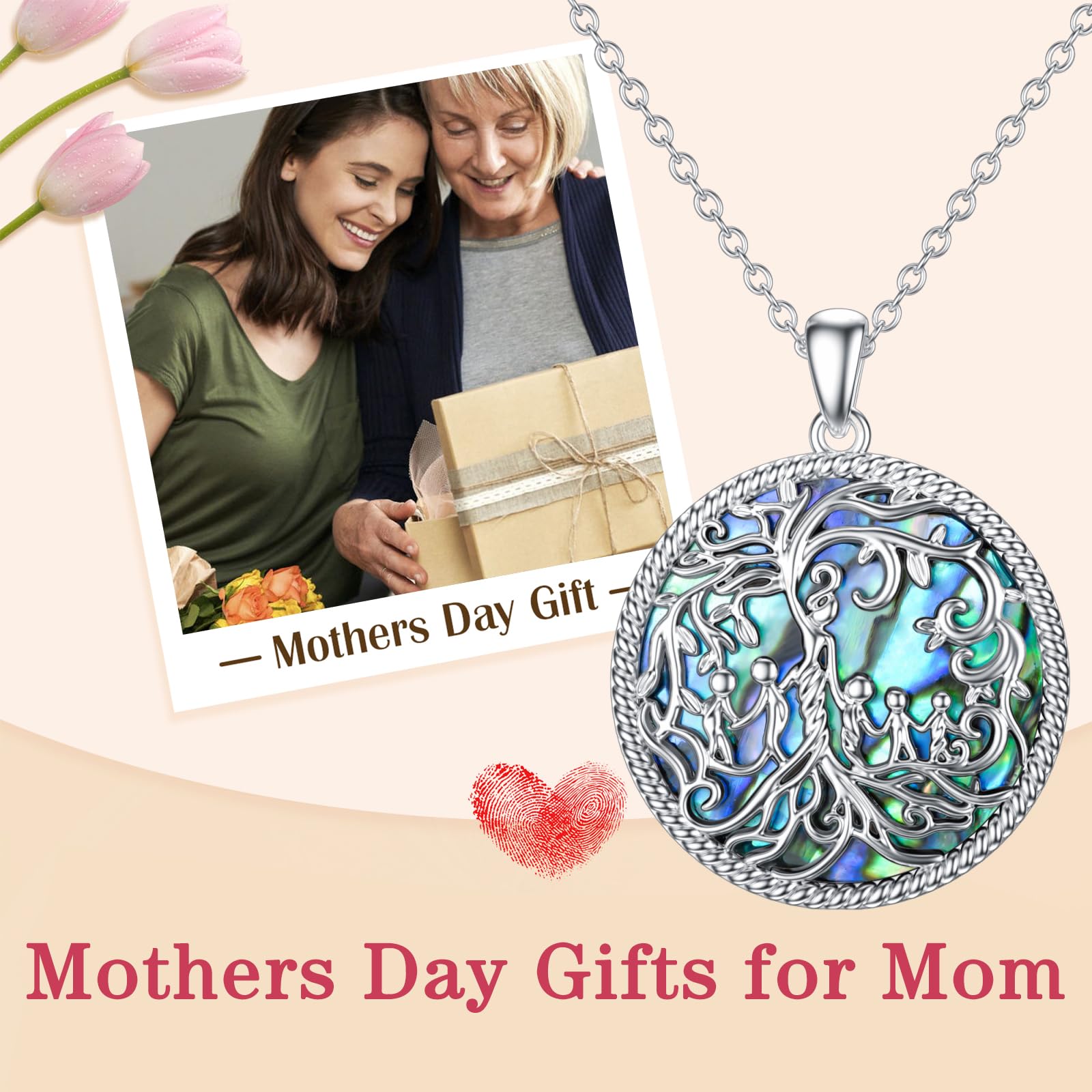 TOUPOP 925 Sterling Silver Tree of Life Pendant Necklace - Mother & Children Birthstone Jewelry for Mom, Anniversary Gift for Women from Daughter/Son | Perfect for Birthday, Mother's Day & Special Occasions