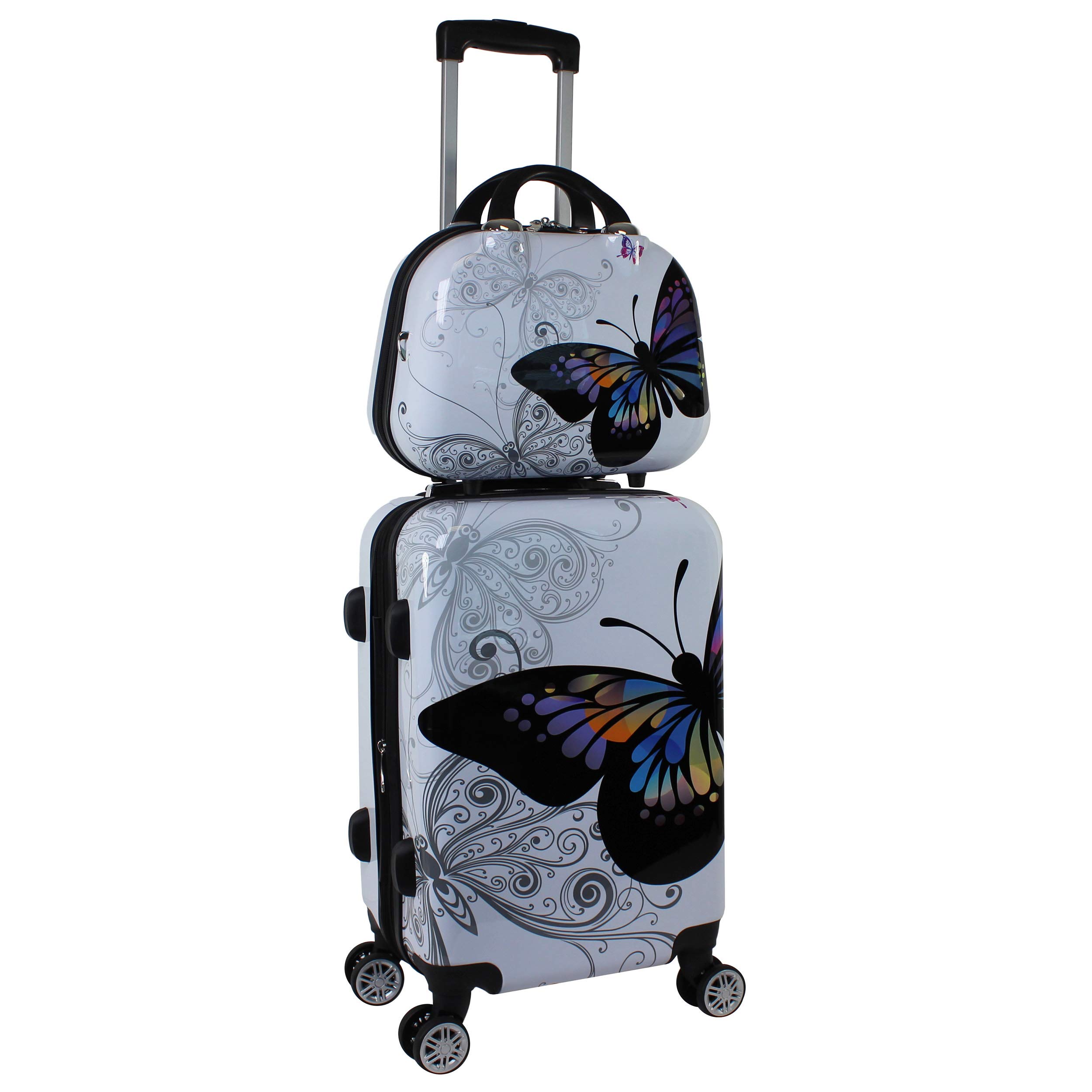 World Traveler Butterfly Luggage 4-Piece Set - Lightweight Spinner Suitcases with TSA Lock for Women & Teens - Perfect for Family Vacations, Business Trips & International Travel