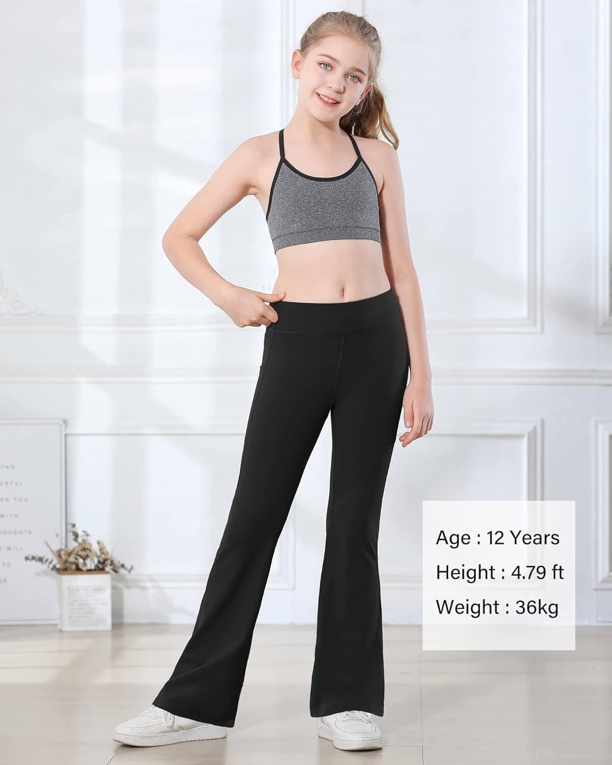 Stelle Girls' High Waisted Flare Leggings with Pockets - Bootcut Yoga Pants for Kids, Dance & Bell Bottom Style - Perfect for Dance Classes, Yoga Sessions & Casual Wear