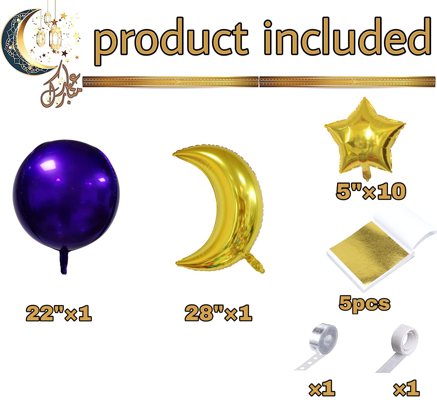 Eid Mubarak Party Decoration Balloon Garland Set - Latex Balloons for Eid Celebrations, Birthday Parties & Festive Events - Perfect for Home Decor, Islamic Holidays & Family Gatherings