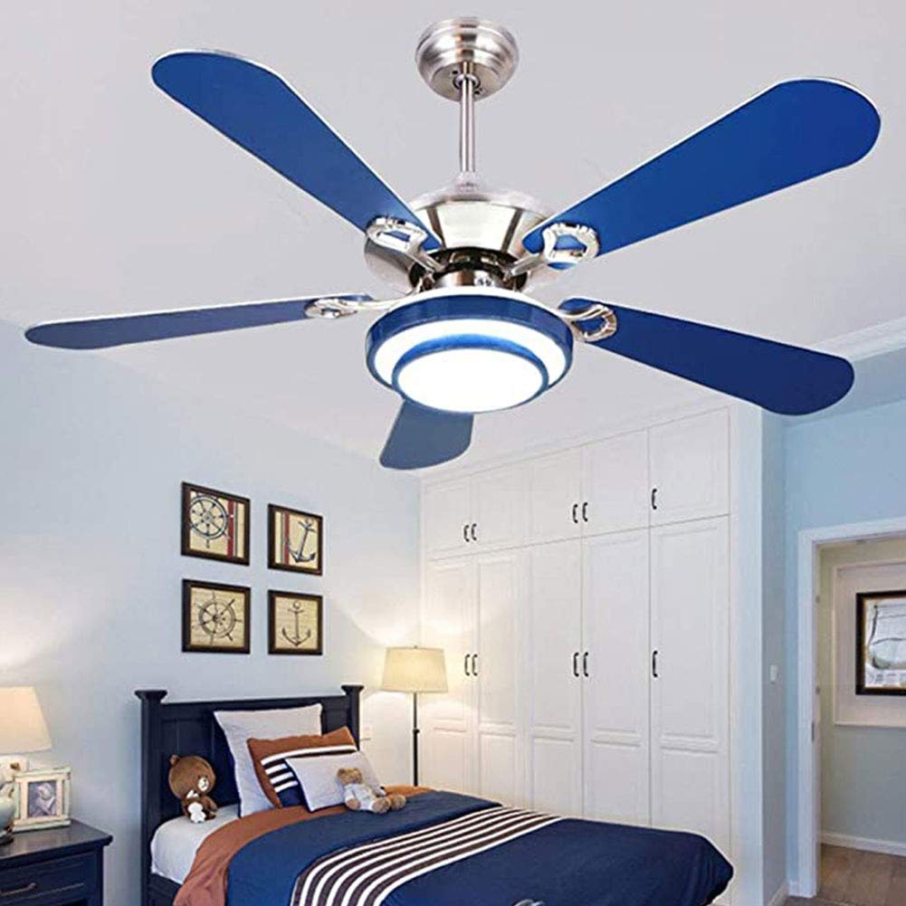 52-Inch Modern Ceiling Fan with Lights - Blue Blades, Stainless Steel, Remote Control - Ultra Quiet for Bedroom & Living Room - Energy Efficient Indoor Chandelier Fan Light for Home Cooling & Decor