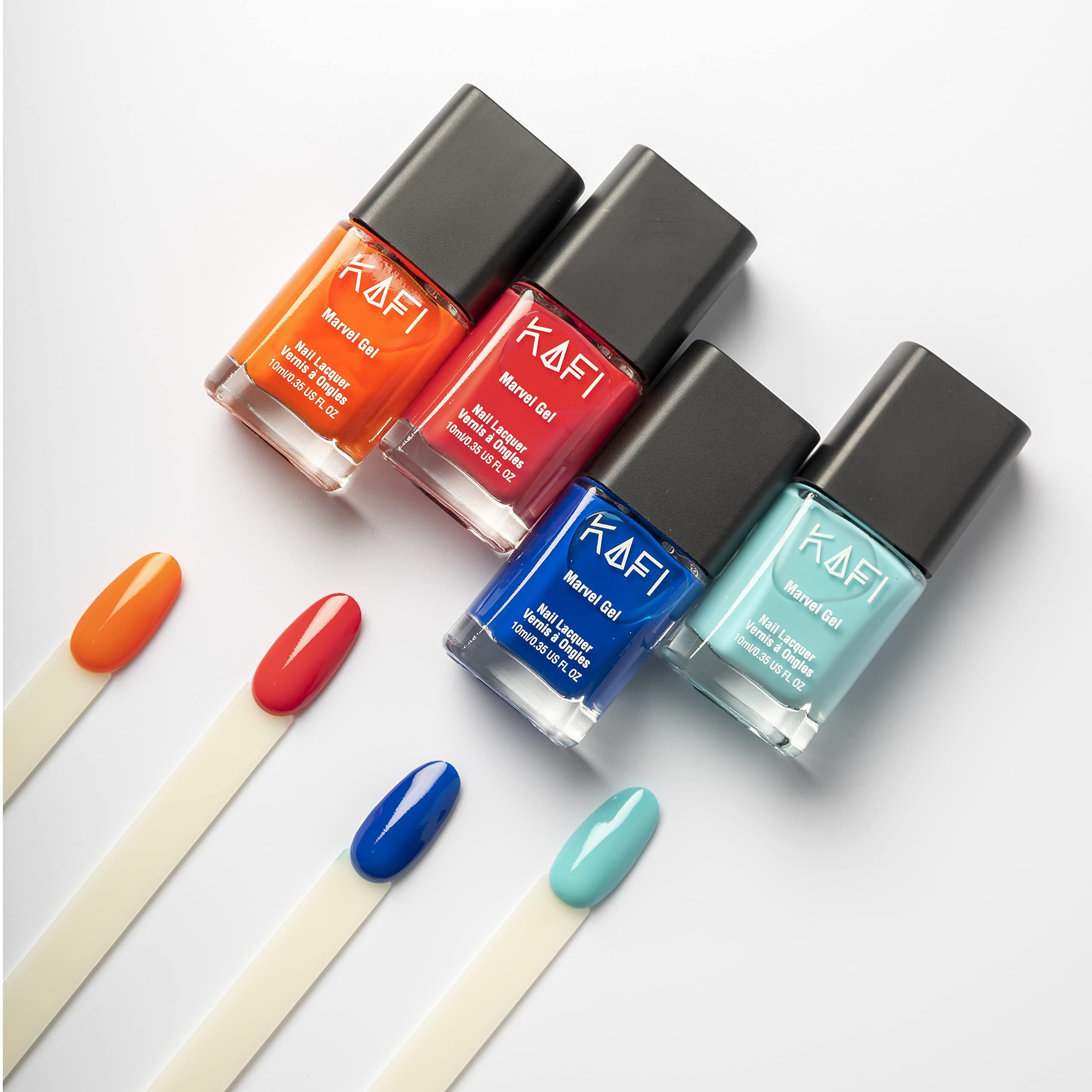 KAFI Cosmetics Nail Polish Set - 4 Trendy Cool Colors, 10ml Each (40ml Total) - Perfect for Manicures, Pedicures & Nail Art Designs