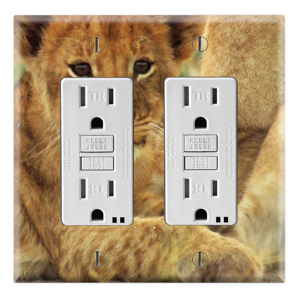 Cute Baby Lion Cubs Graphics Wall Plates - Dual Rocker GFCI Outlet Cover - Decorative Switch Plate for Nursery, Kids Room & Home Decor