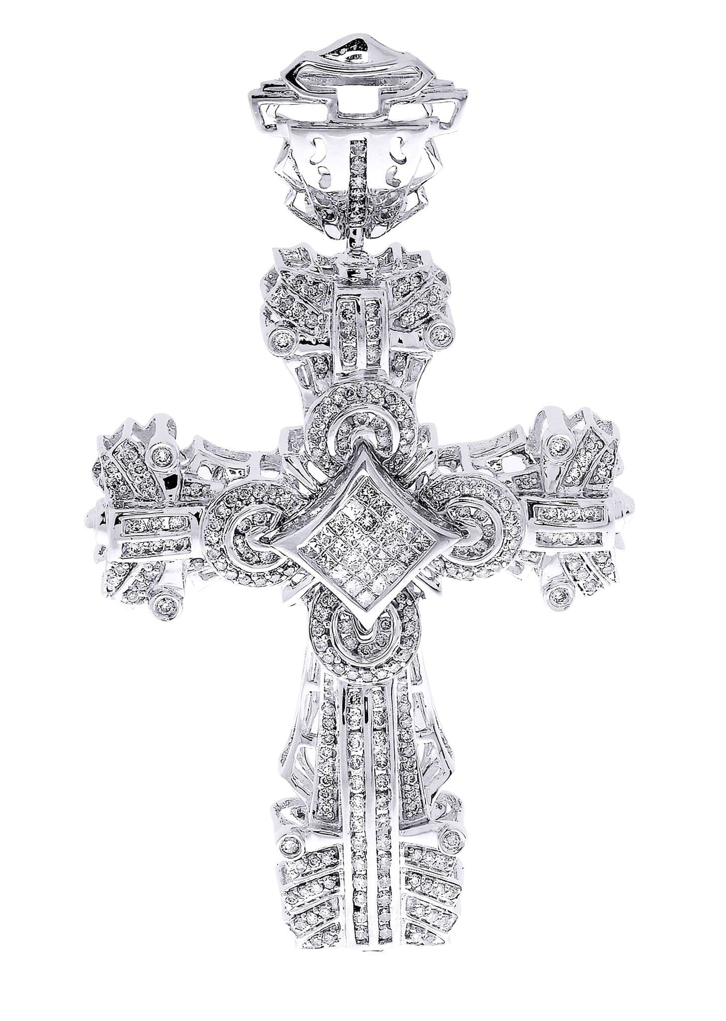 2.08 Carat Diamond Cross Pendant Necklace - 22.92 Grams Solid Gold/Silver - Perfect for Gifts, Weddings & Religious Occasions
