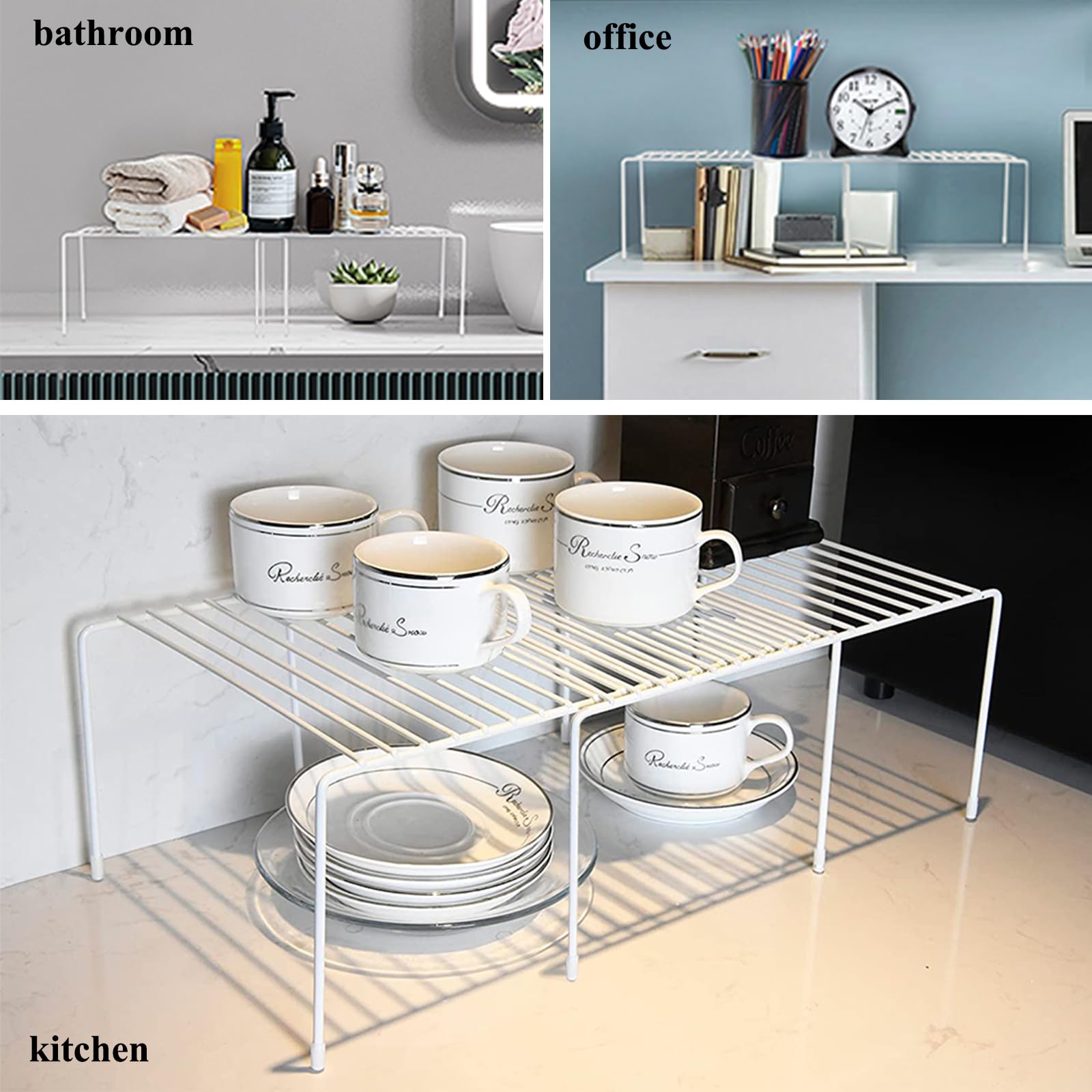 Expandable Cabinet Shelf Organizer - Adjustable Freezer & Pantry Organizer for Mugs, Plates & Spices - Space Saving Kitchen Storage Rack with Scratch-Resistant Feet - Perfect for Cabinet, Pantry & Refrigerator Organization