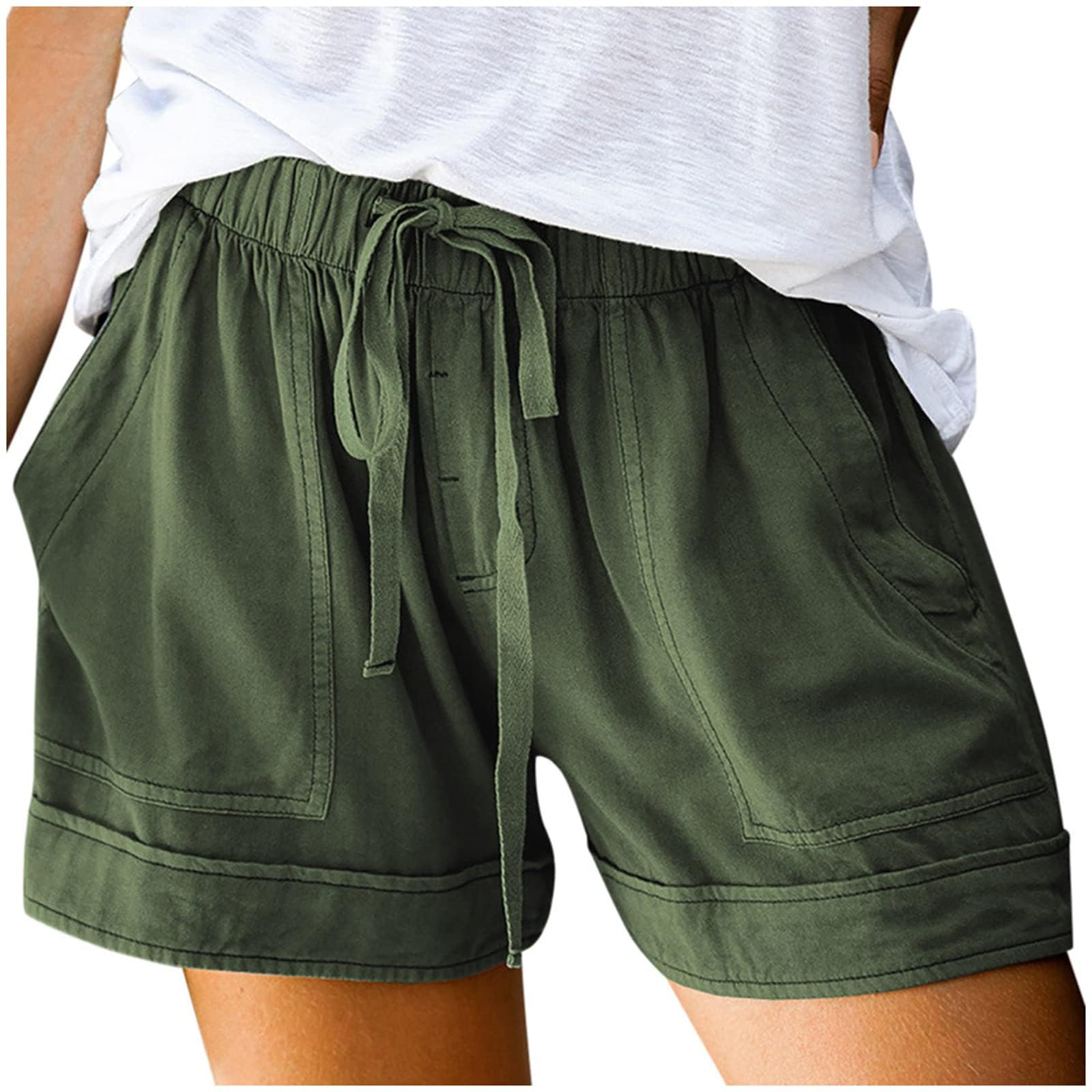 Women's Cotton Shorts with Pockets - Elastic Waist Lounge Shorts for Summer