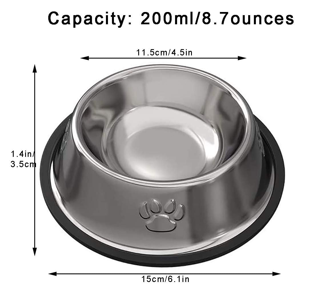 Premium Stainless Steel Cat & Dog Bowls 2-Pack - Non-Slip Rubber Base Pet Food & Water Dishes for Indoor Cats & Small Dogs - Perfect for Home, Kitchen, or Travel Use