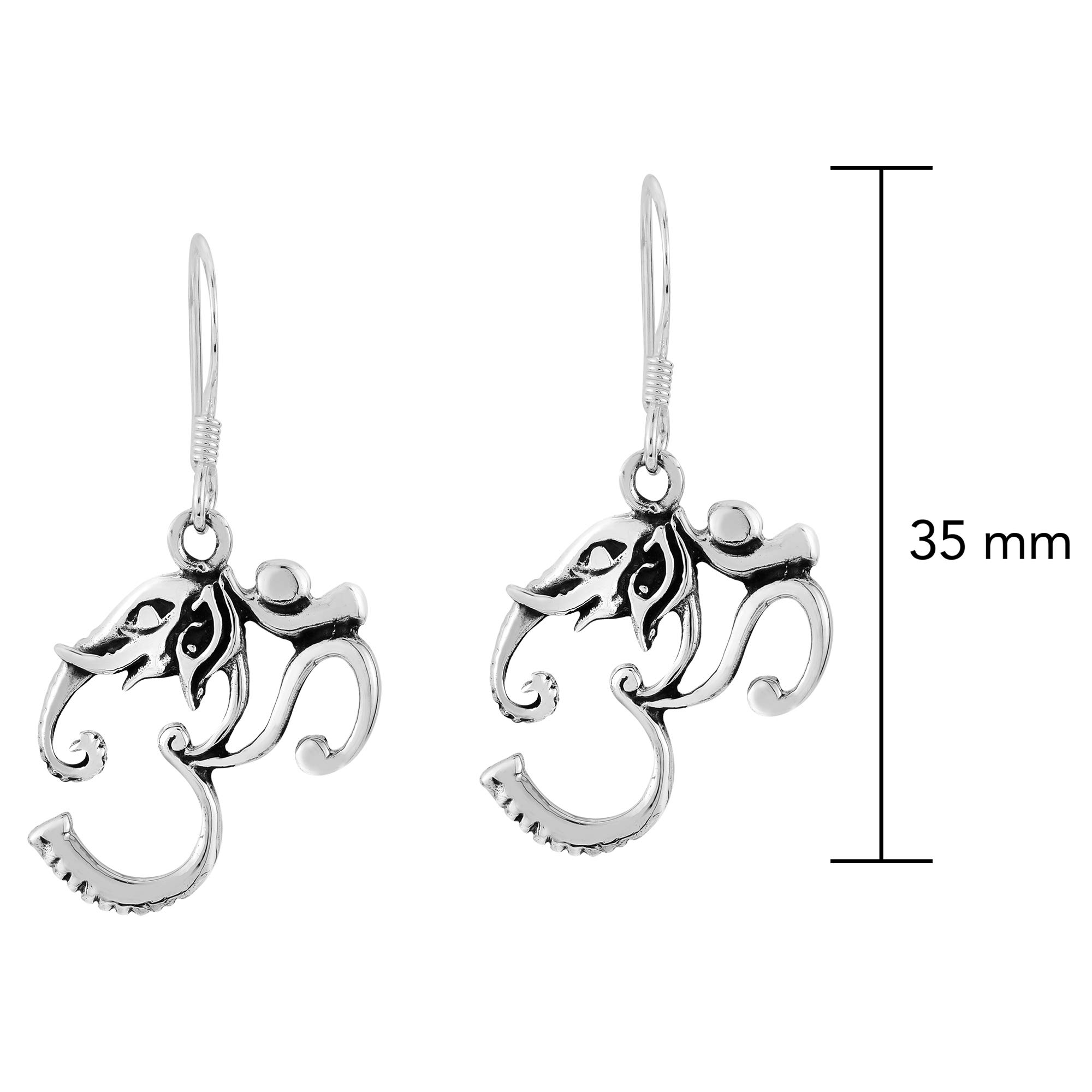 925 Sterling Silver Ganesh Elephant God Dangle Earrings for Women | Hindu Religious Jewelry | Aum-Om Symbol Earrings | Elegant Silver Dangle Earrings for Puja, Festivals & Spiritual Occasions