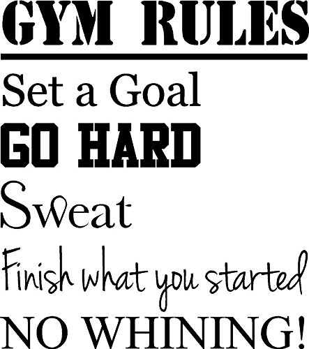 Gym Rules - Goal Hard Sweat Finish No Whining! Motivational Fitness Vinyl Wall Decal for Home & Gym Decor - Black (12x24 inches) - Perfect for Workout Rooms, CrossFit Studios & Fitness Centers