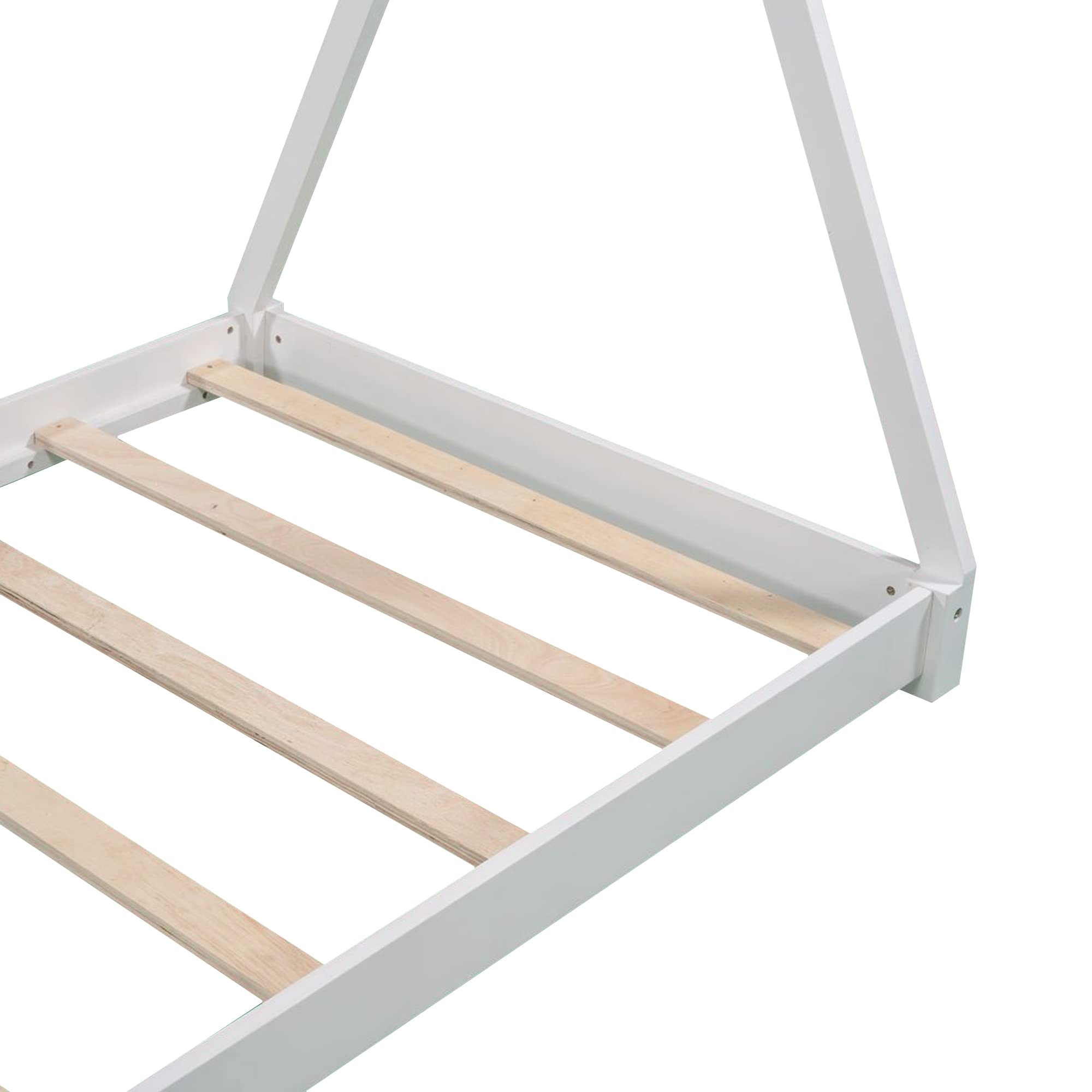 Twin Size House Bed Frame - Sturdy Wood Platform Bed for Kids, Boys & Girls - Easy Assembly, White - Perfect for Bedrooms, Playrooms & Kids' Rooms