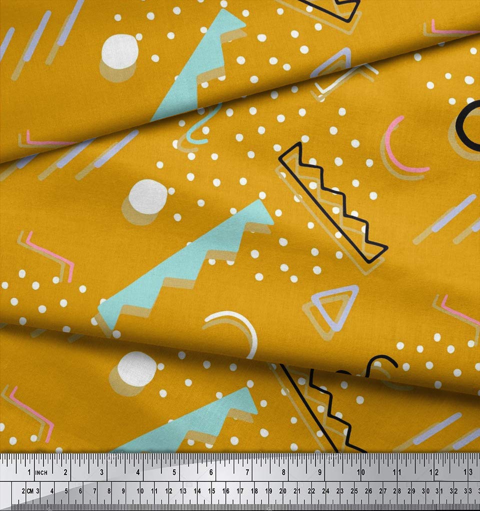 Soimoi Moss Georgette Gold Fabric by The Yard - 42 Inch Wide Abstract & Dots Print - Artistic Contemporary Fabric for Dresses, Scarves, Home Decor & DIY Projects