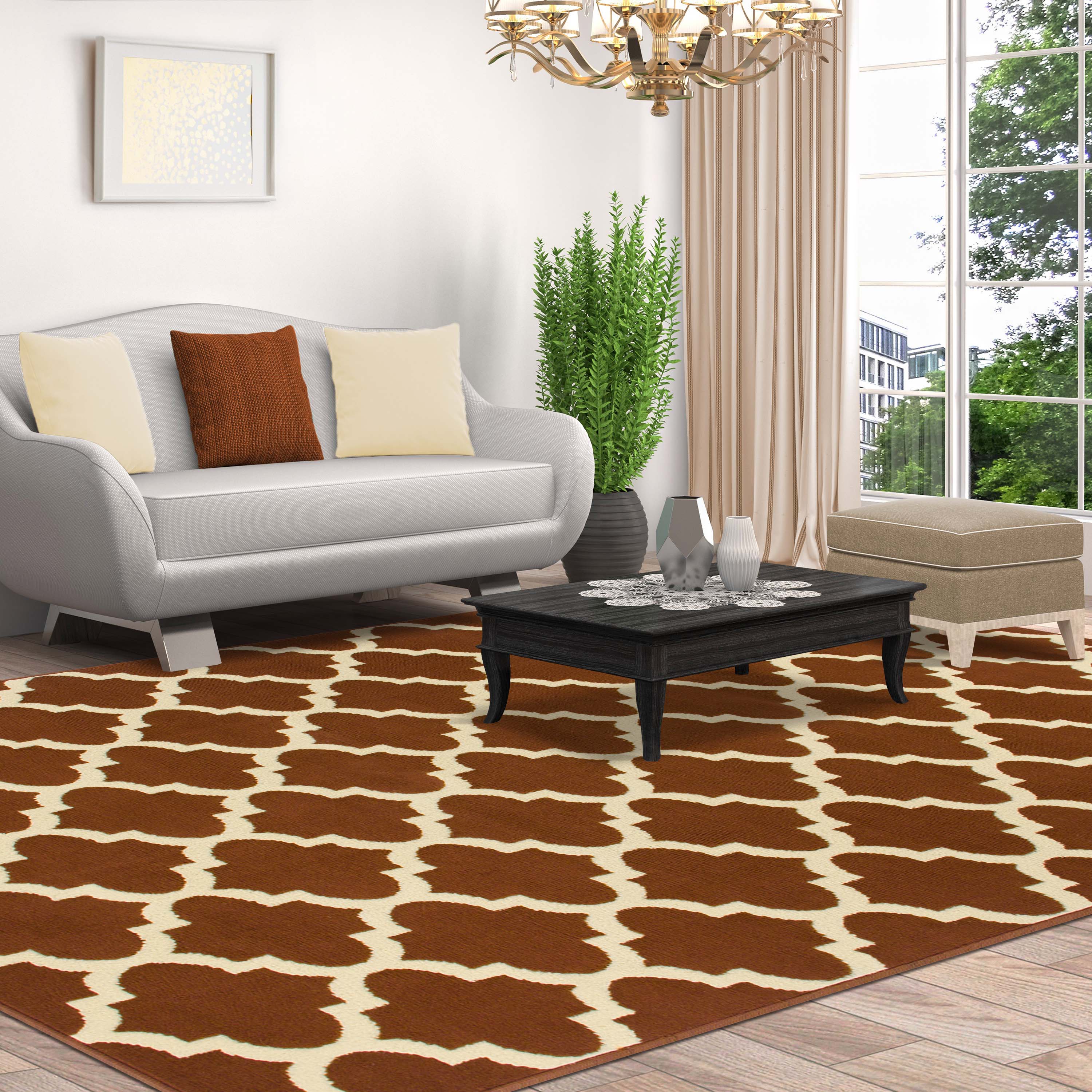 Modern Quatrefoil Geometric Trellis Indoor Area Rug - Non-Slip Soft Living Room Carpet - Perfect for Bedroom, Nursery, Dorm & Home Decor