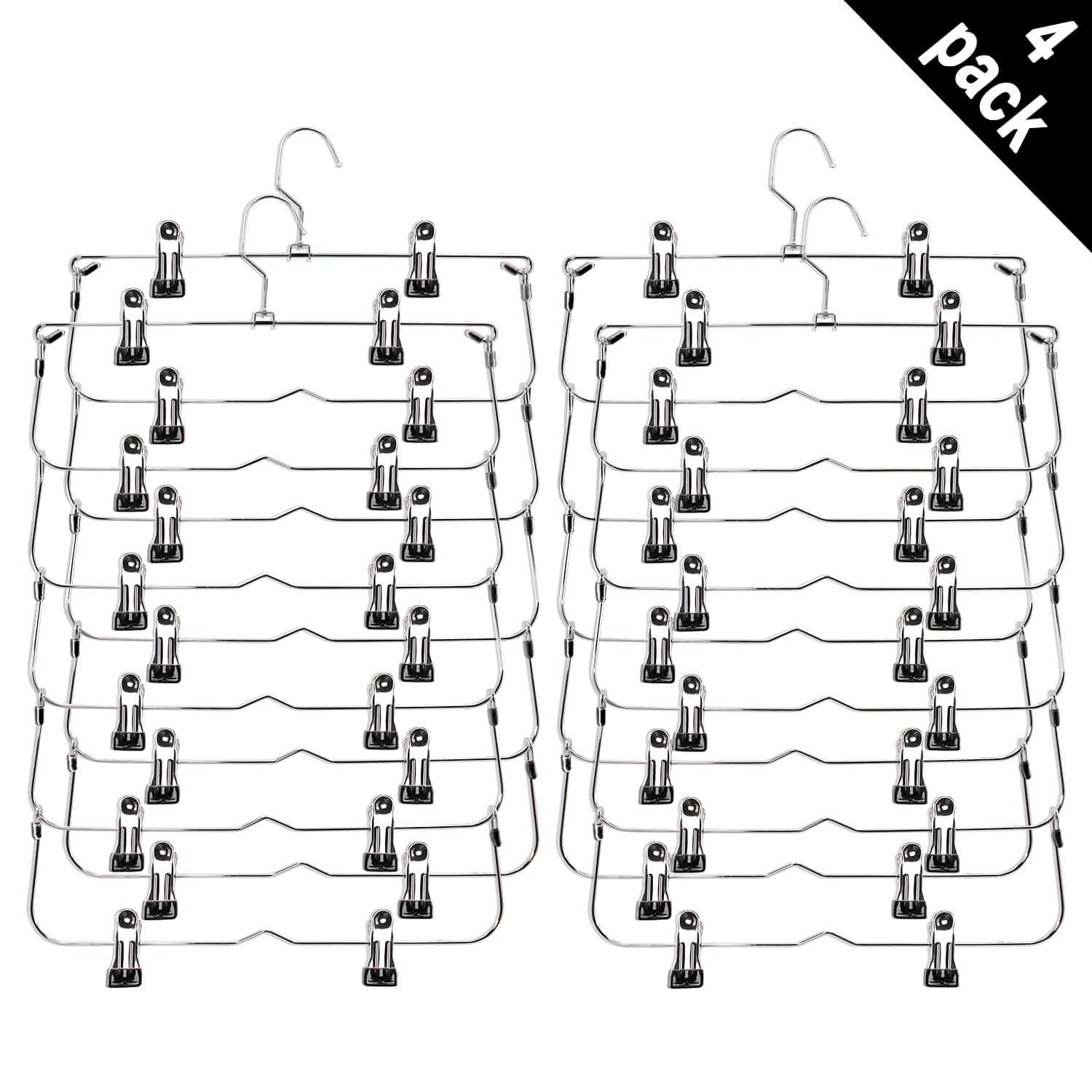 6-Tier Metal Skirt & Pants Hangers with Non-Slip Clips - Space Saving Closet Organizer for Shorts, Skirts & Clothes Storage (Black, 4-Pack) - Perfect for Wardrobe Organization & Small Closet Spaces