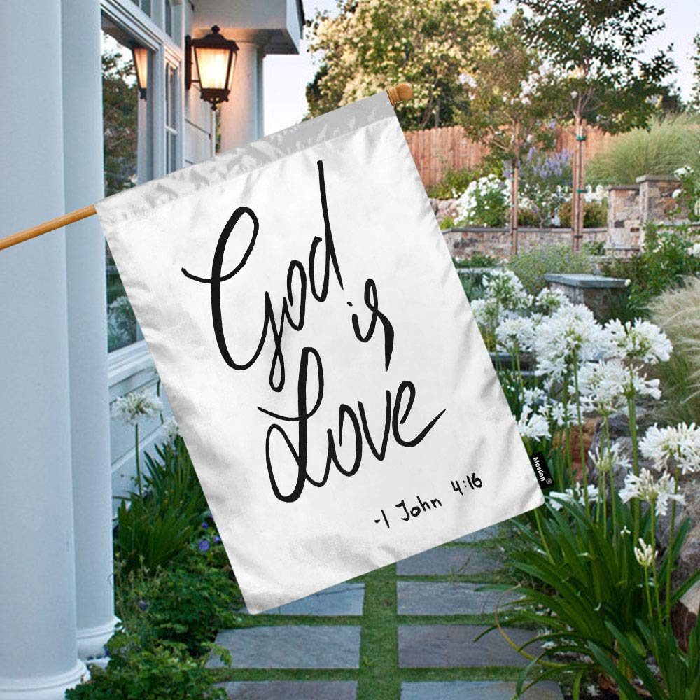 God Is Love Christian House Flag - Double-Sided Inspirational Bible Verse Outdoor Decoration - 28x40 Inch Cotton Linen Summer Yard Flag for Porch, Garden & Patio