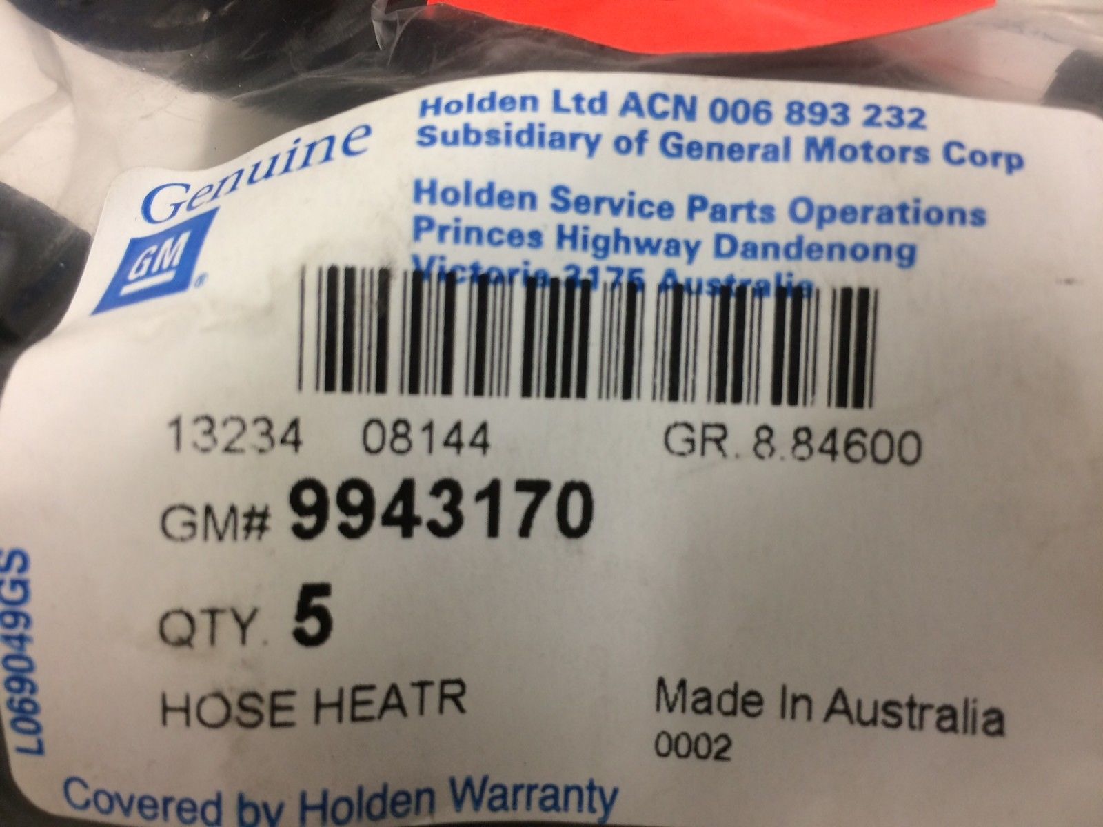 Holden Genuine VB VC VH VK Heater Bypass Hose for 6 Cylinder Engines - Perfect for Engine Cooling System Maintenance & Repair
