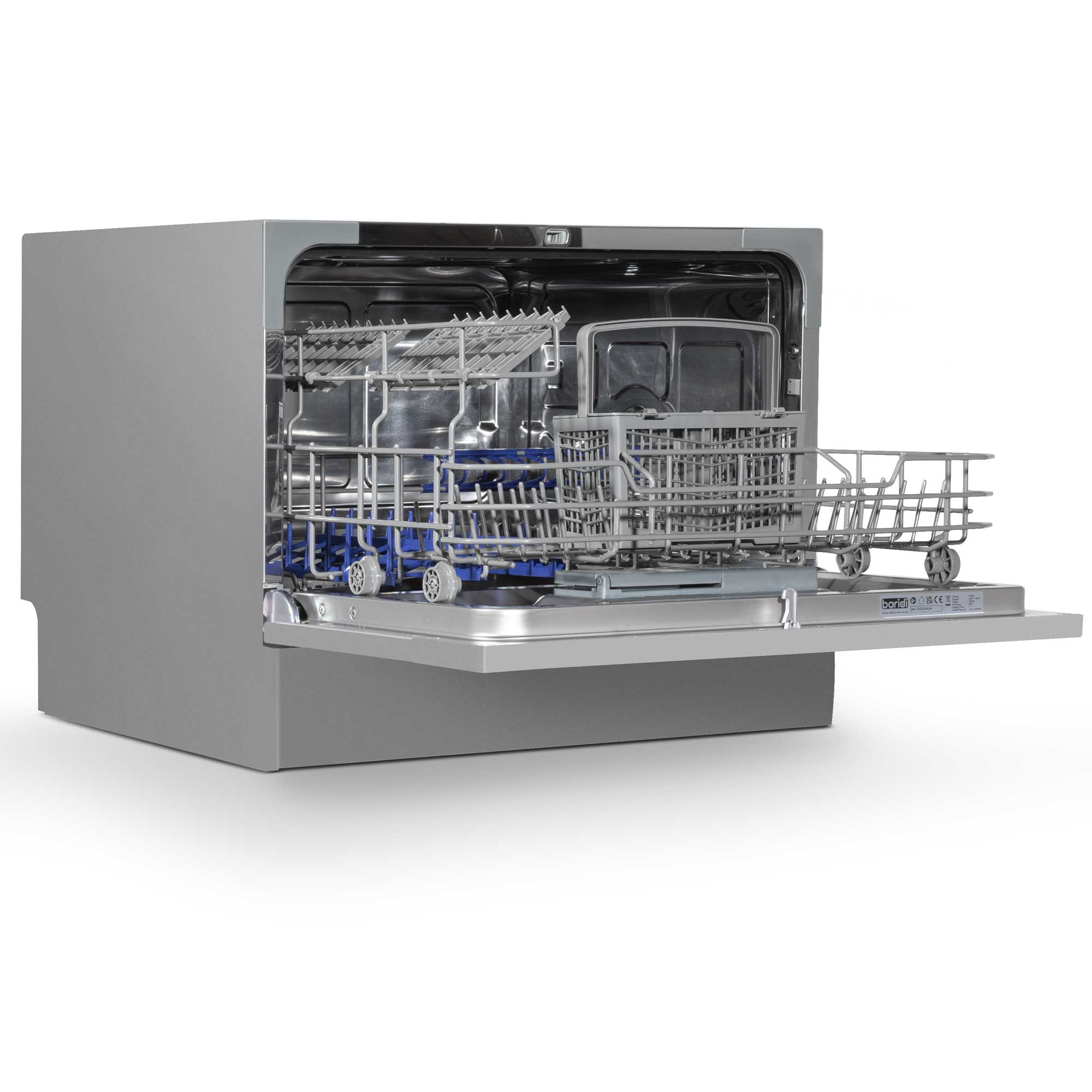 Baridi Compact Tabletop Dishwasher - 6 Place Settings, 6 Wash Programs, Ultra Quiet (42dB), 6.5L Capacity in Sleek Silver (Model DH84) | Perfect for Small Kitchens, Apartments, Dorms & RVs