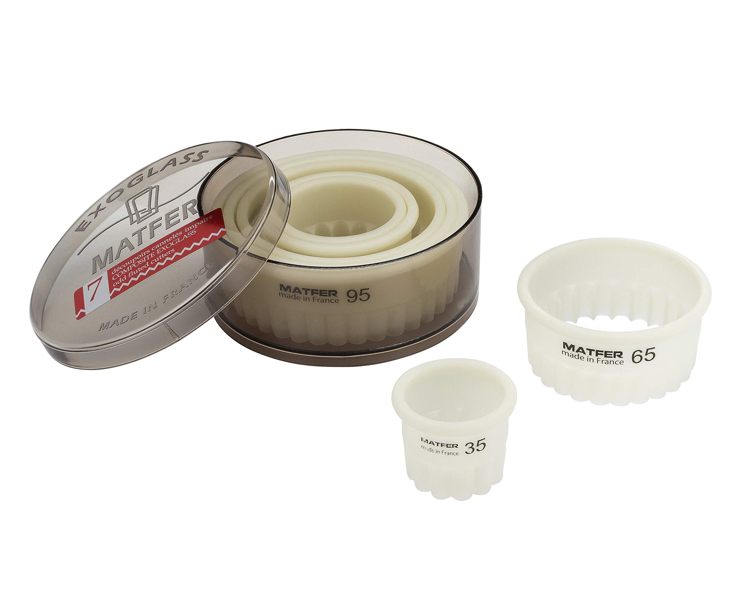Matfer Bourgeat Exoglass® Pastry Cutter Set - 7-Piece Fluted Baking Tools for Pies, Cookies & Pastries | Perfect for Home Bakers & Professional Chefs