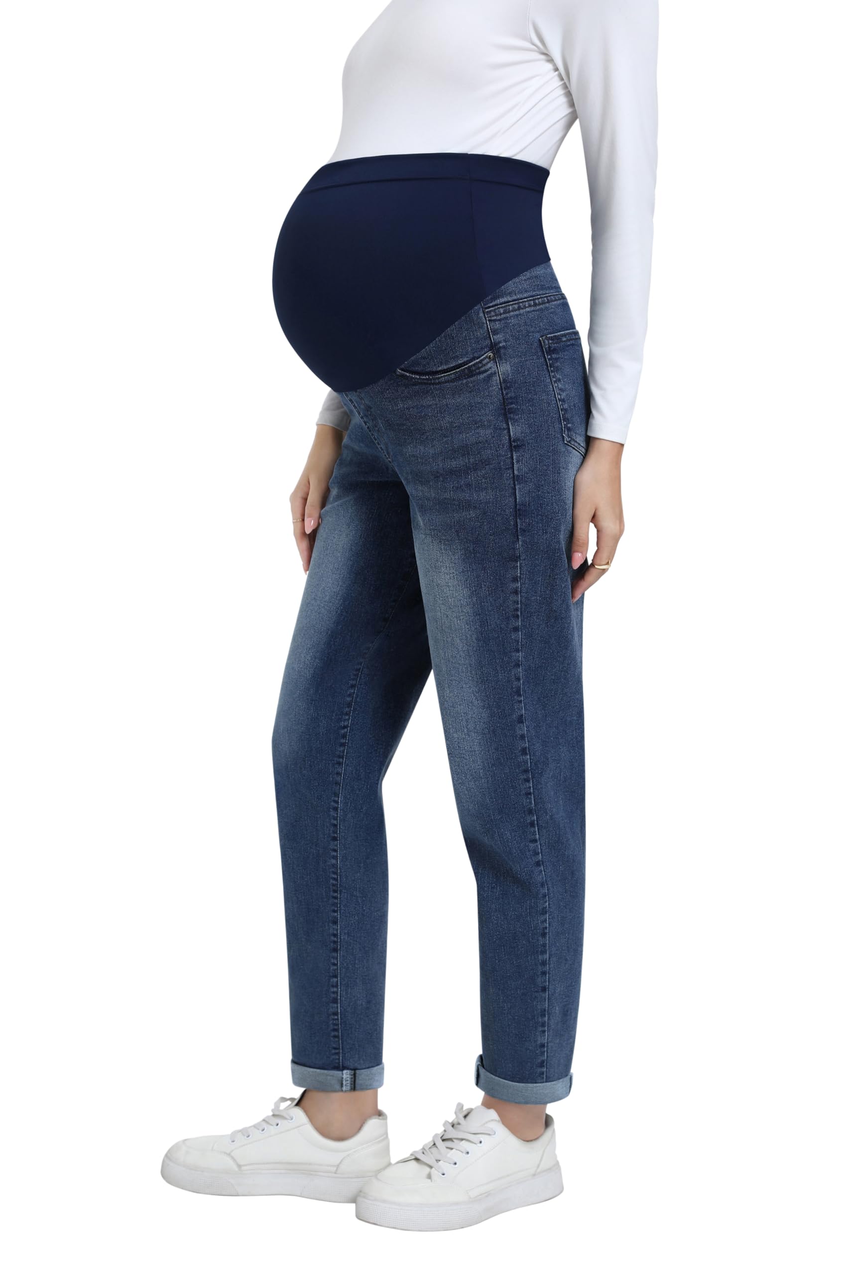 Stylish Women's Maternity Boyfriend Jeans - Over Belly Stretch Denim Pregnancy Pants for Comfort & Fashion | Perfect for Casual Outings, Work & Everyday Wear