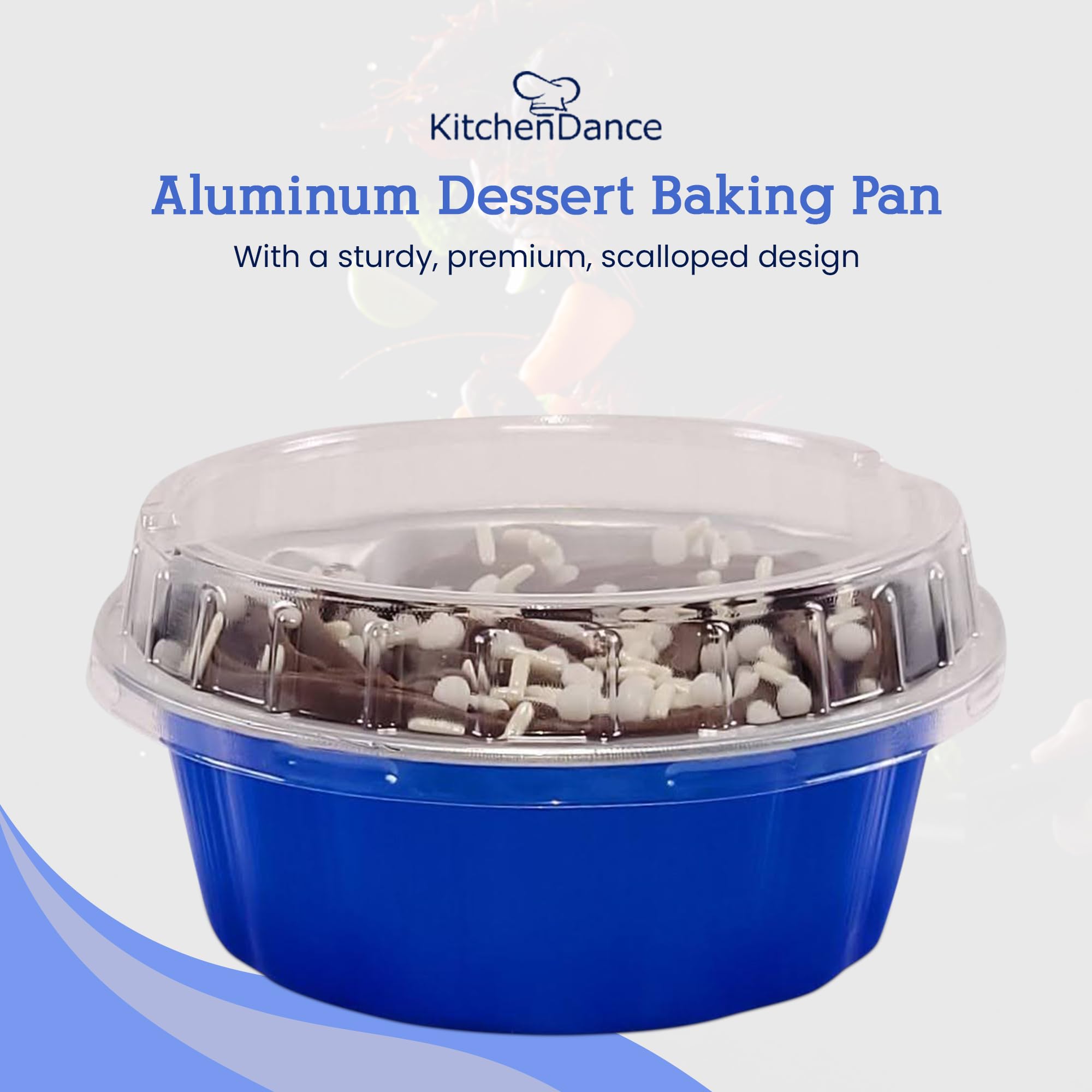 KitchenDance 8 oz Disposable Round Aluminum Foil Pans Without Lids - Mini Pie Tins for Baking, Storing Mini Cakes & Desserts - Vibrant Colors, Sturdy Scalloped Edge Design - Perfect for Parties, Picnics & Holiday Baking - A8NL