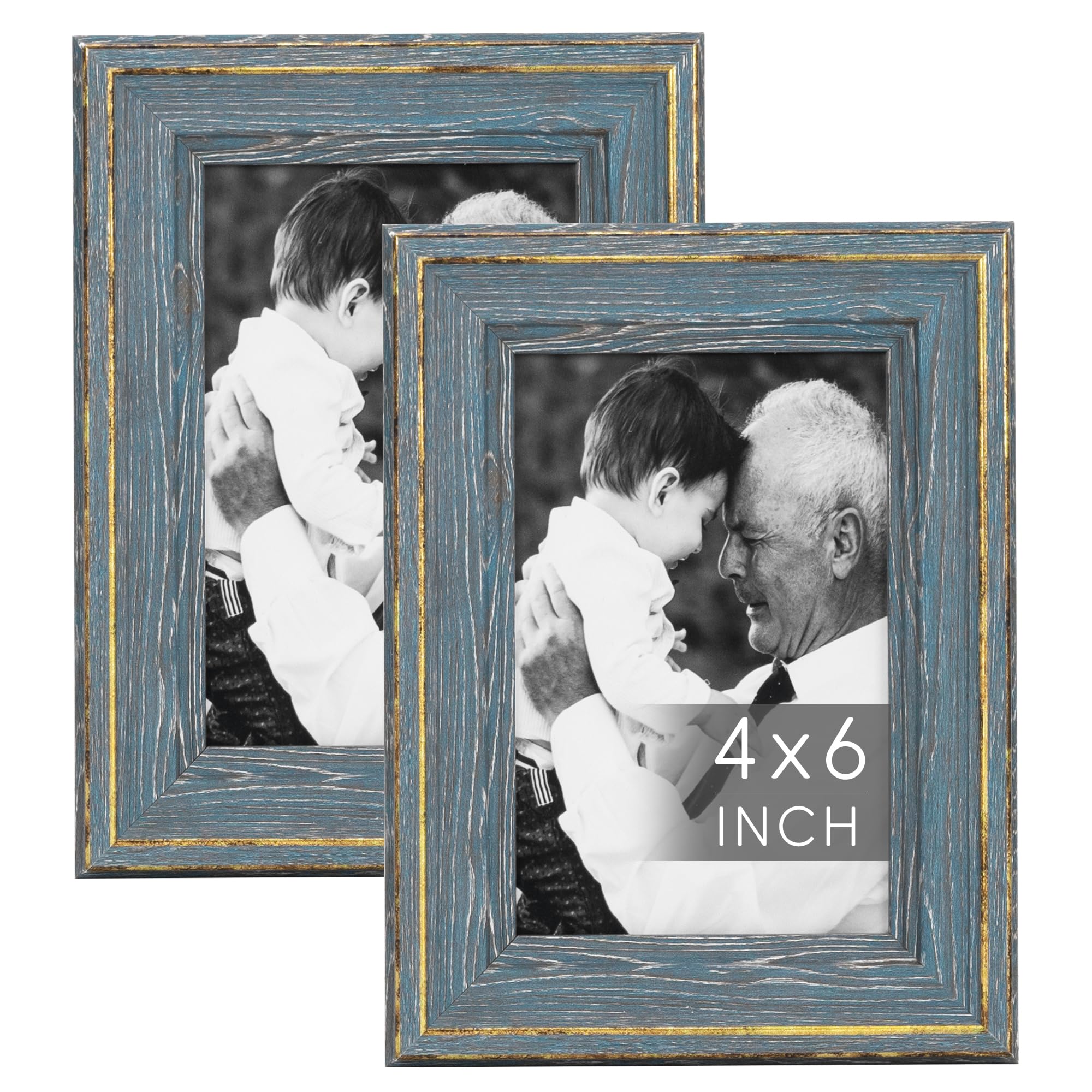 Rustic 4x6 Picture Frames 2-Pack - Vintage Blue Texture for Wall & Tabletop Display - Home & Office Decor