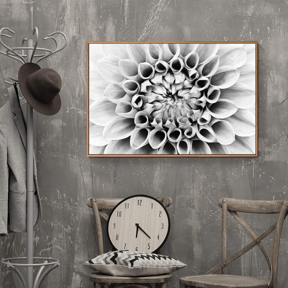 Floating Framed Canvas Wall Art - Black Flower Print for Living Room & Bedroom Decor - Ready to Hang 24x36 Inches - Modern Home Decoration & Office Wall Decor