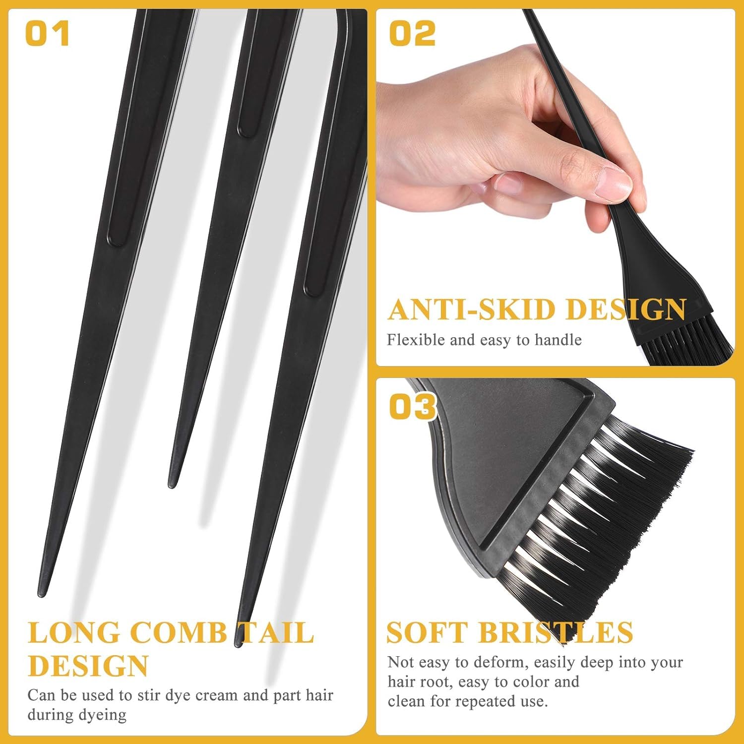 3-Piece Hair Dye Brush Set - Professional Hair Coloring Brushes & Applicator Tools for Salon, Home DIY, Women & Students - Perfect for Balayage, Highlights & Root Touch-Ups