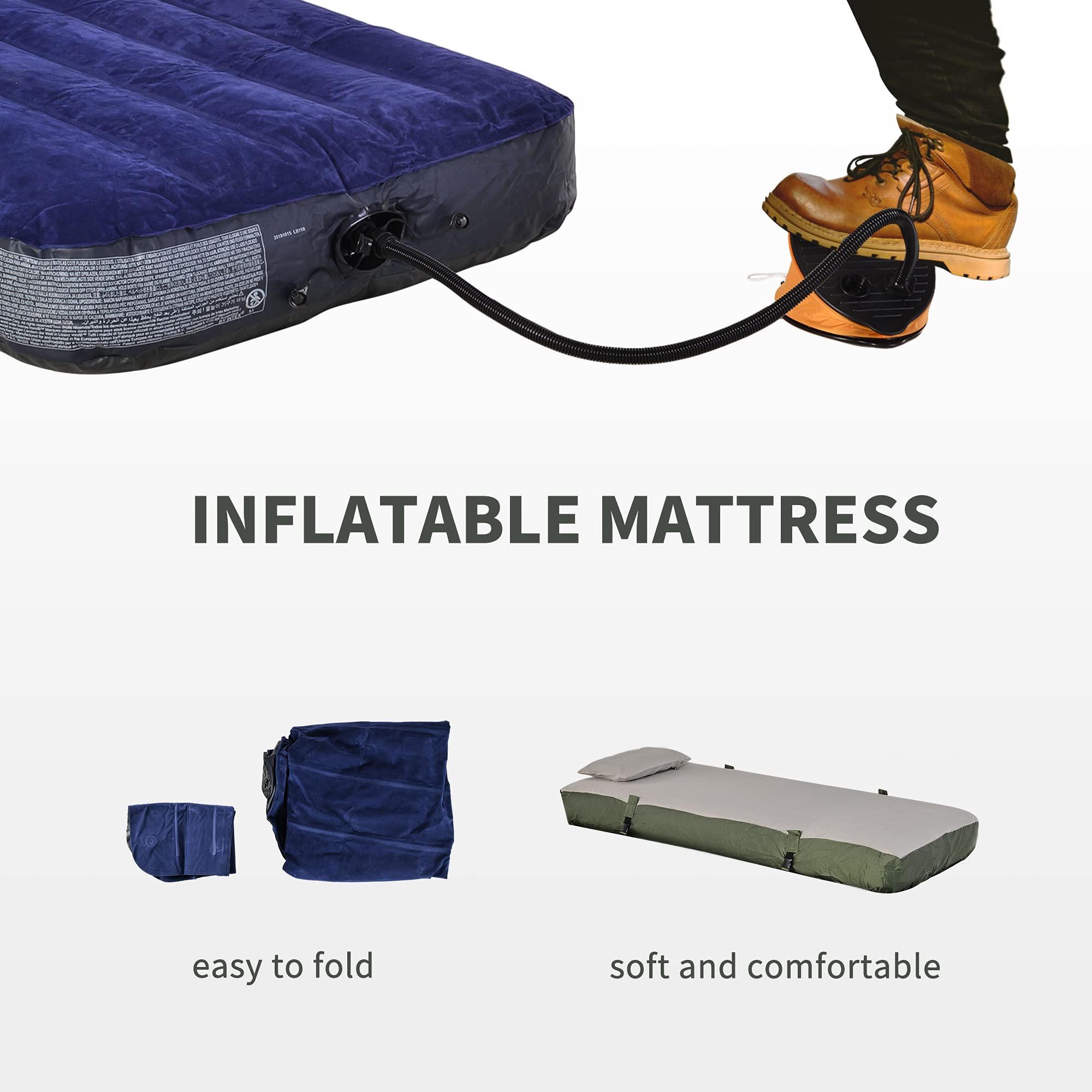 Outsunny Folding Camping Cot for Adults - Portable Single Sleeping Bed with Thick Air Mattress & Tent - Perfect for Backpacking, Hiking, and Outdoor Adventures