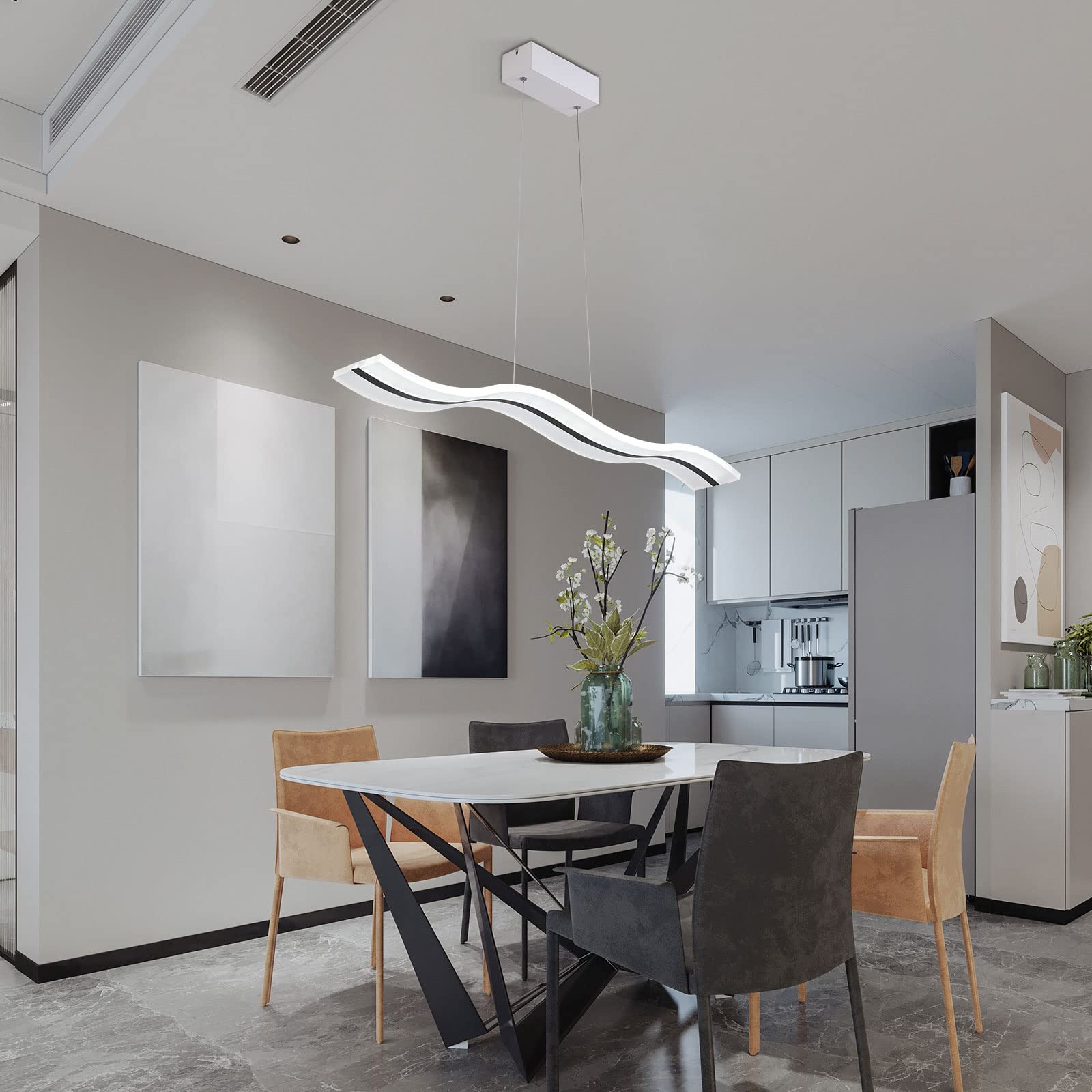 Modern Wave LED Pendant Light with Dimmable Remote Control - Contemporary Hanging Chandelier for Kitchen Island, Dining Room & Living Room Lighting - Perfect for Modern Home Decor & Ambient Lighting