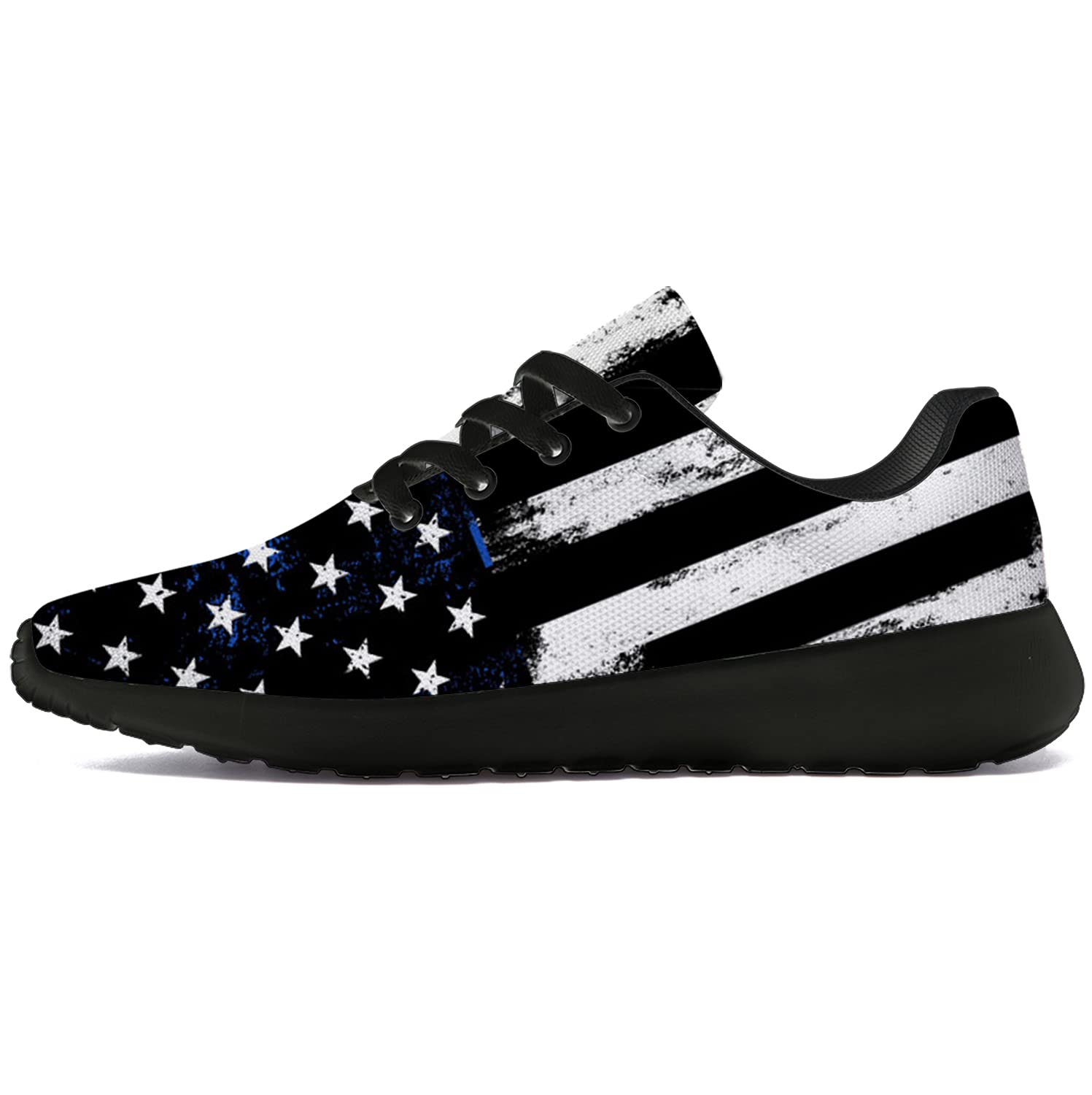 Thin Blue Line Running Shoes for Men & Women - Lightweight Walking & Tennis Sneakers with American Flag Design - Honor Duty Courage - Size 9.5 Men/11 Women Black - Perfect Gifts for Police Supporters & First Responders - Ideal for Jogging, Gym Workouts & Casual Wear
