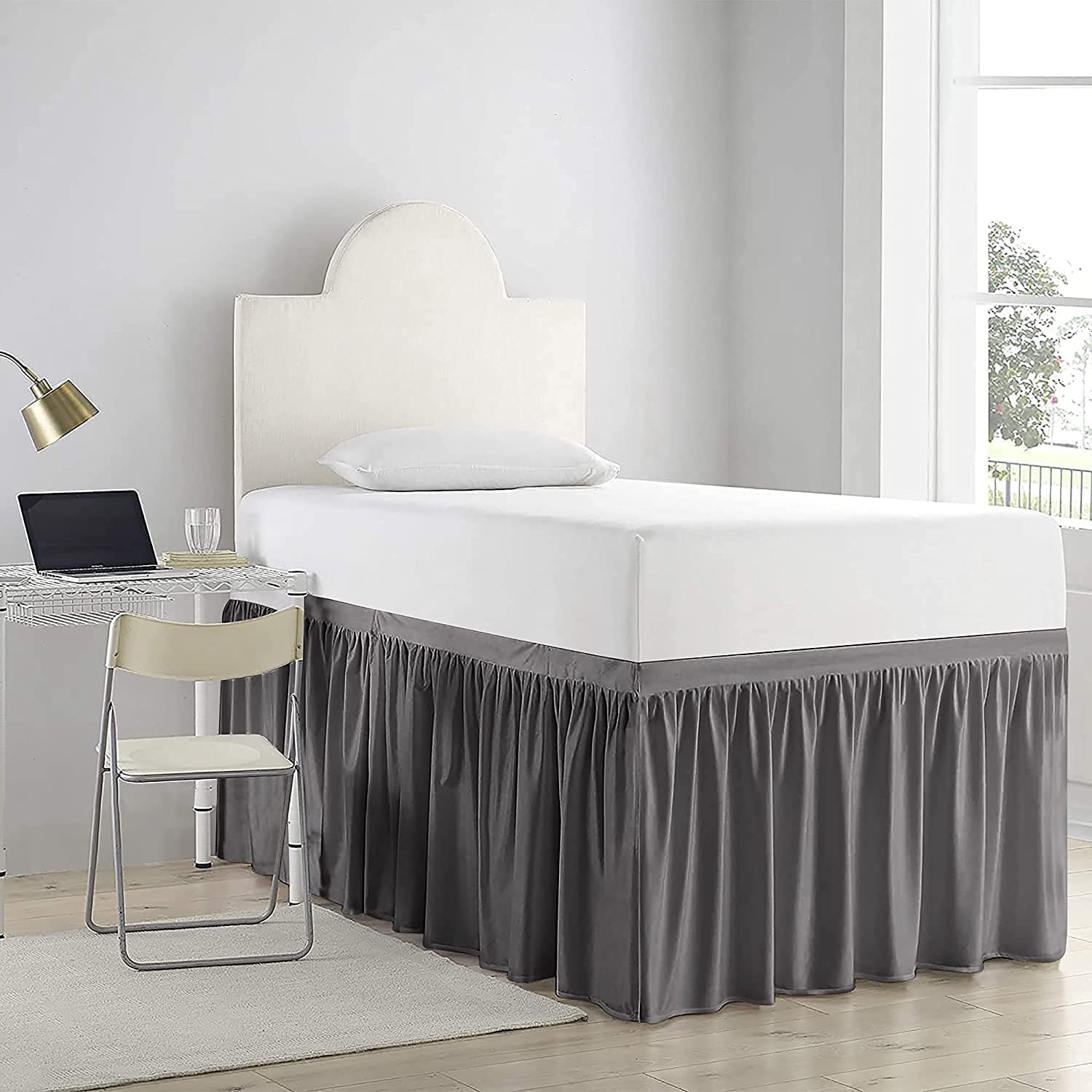 Happy at Home Twin XL Extra Long Dorm Bed Skirt - 42 Inch Dark Grey Soft Microfiber College Bedding | Perfect for Dorm Rooms, Guest Beds & Small Spaces