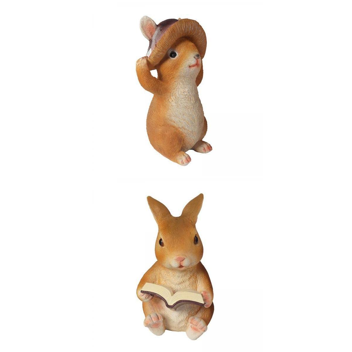 OFUNGO 2Pcs Resin Rabbit Statue Sculpture - Vintage Bunny Figurines for Home Decor, Garden, Patio, Balcony | Antique Collectible Art Ornaments for Indoor & Outdoor Decoration