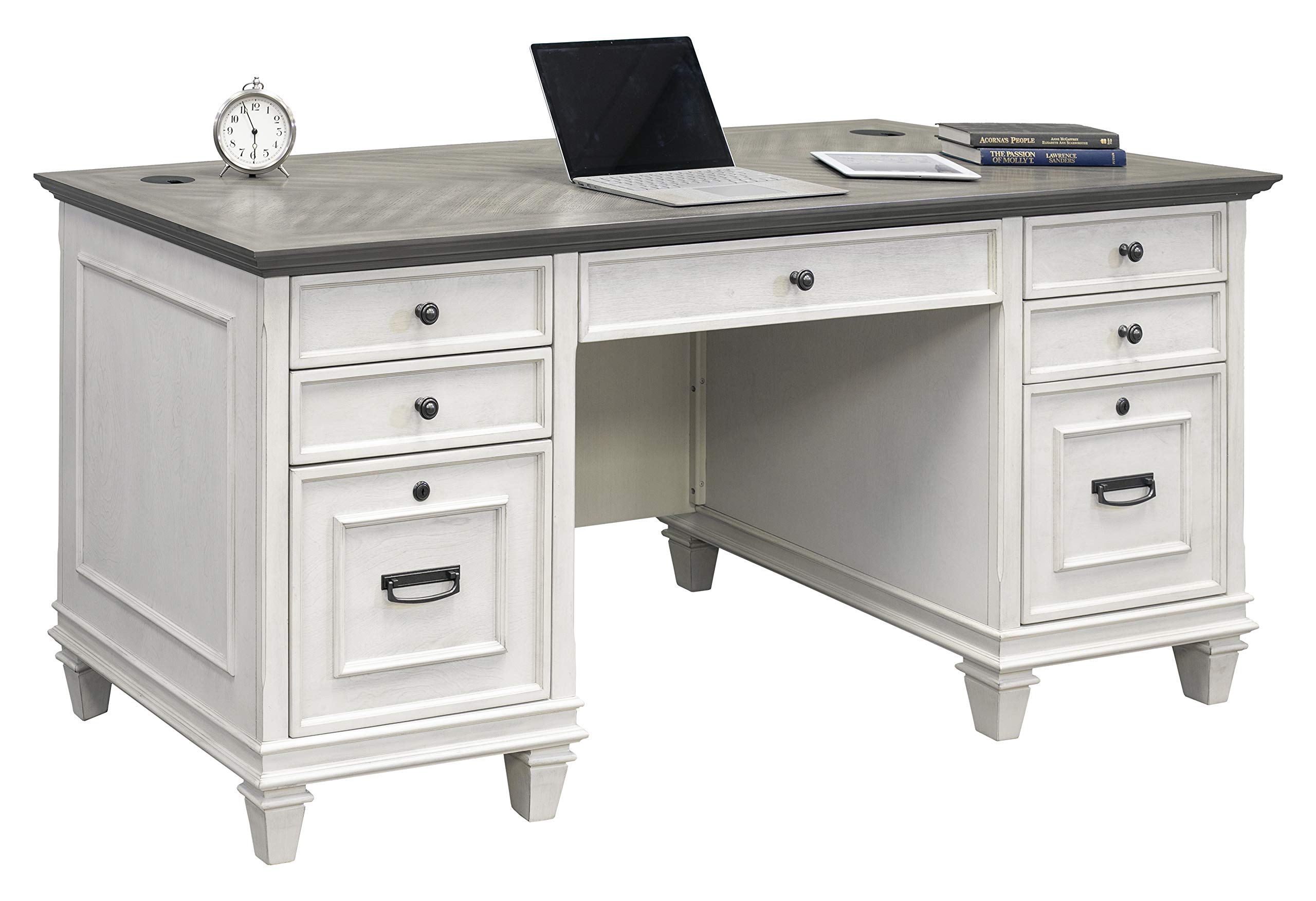 Martin Furniture Double Pedestal Office Desk in White - Modern Executive Desk for Home Office, Study Room & Workspace