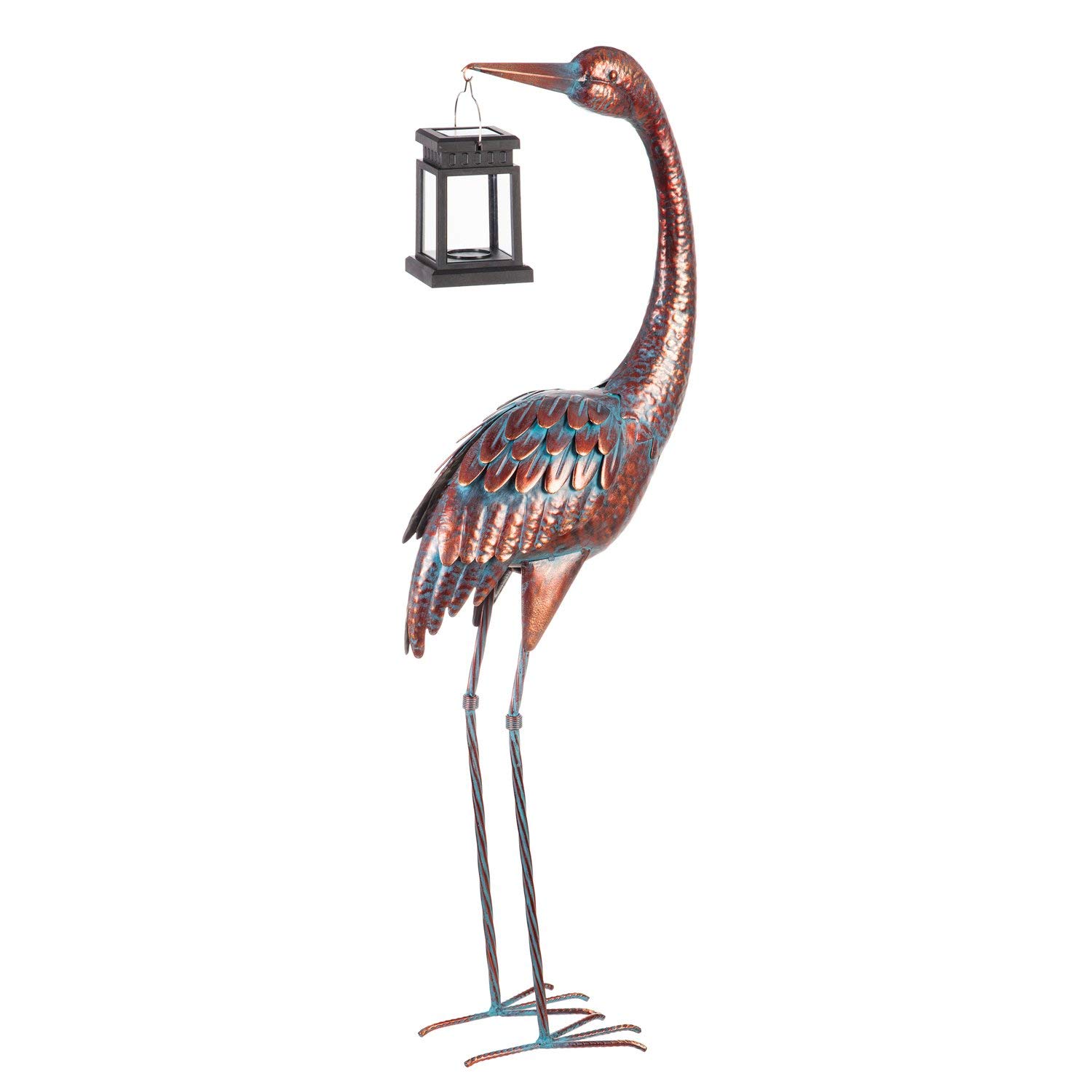 Solar-Powered Metal Crane Garden Statue with LED Lantern - 4 x 4 x 34 Inch Outdoor Decor for Patio, Yard & Garden | Elegant Home Decoration for Asian-Themed Spaces