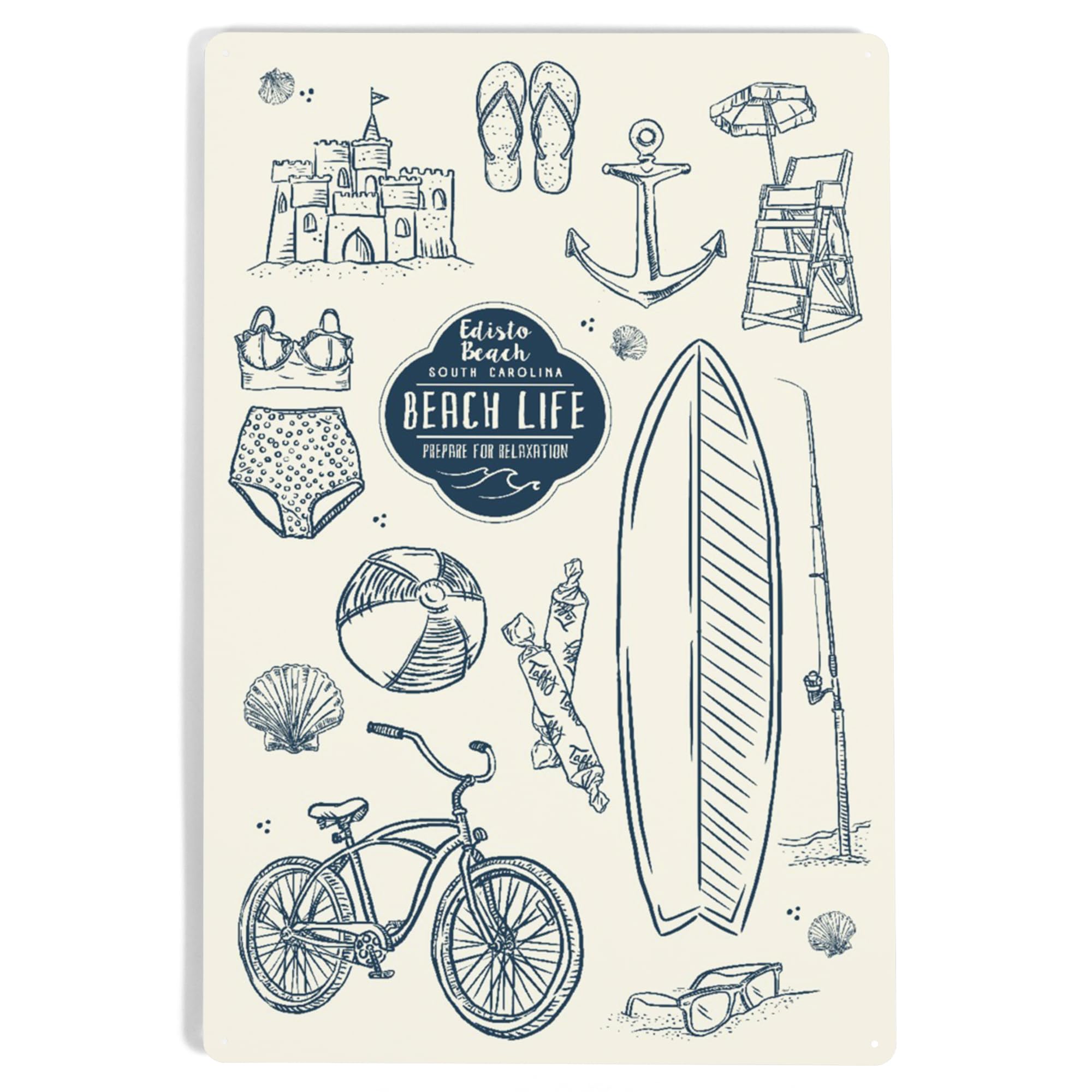 Lantern Press 12x18 Inch Metal Sign - Edisto Beach, South Carolina - The Beach Life - Perfect for Coastal Home Decor & Outdoor Patio