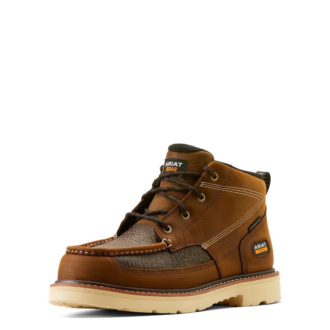 Rebar Lift Composite Toe Chukka Work Boots - Distressed Brown Textured Leather - Safety Shoes for Construction, Warehouse & Outdoor Work